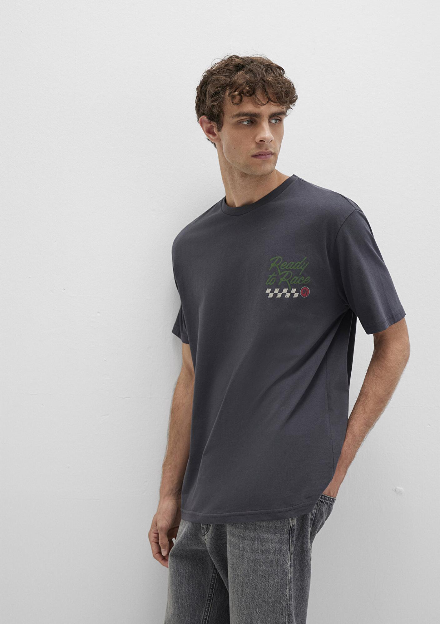 Mavi Baskılı Antrasit Tişört Loose Fit / Bol Rahat Kesim 0613031-80106