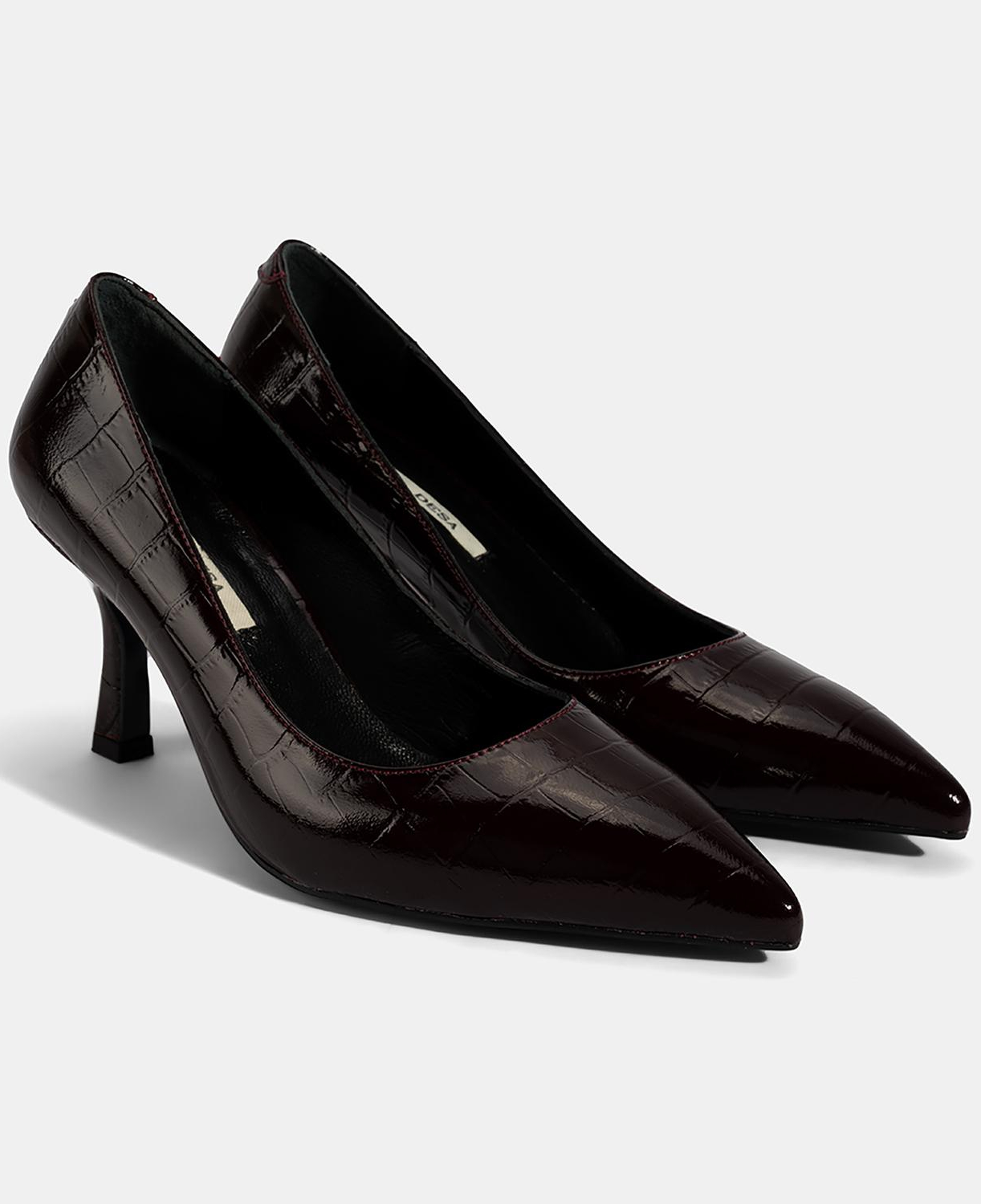 Kadın Bordo Kroko Baskılı Deri Stiletto