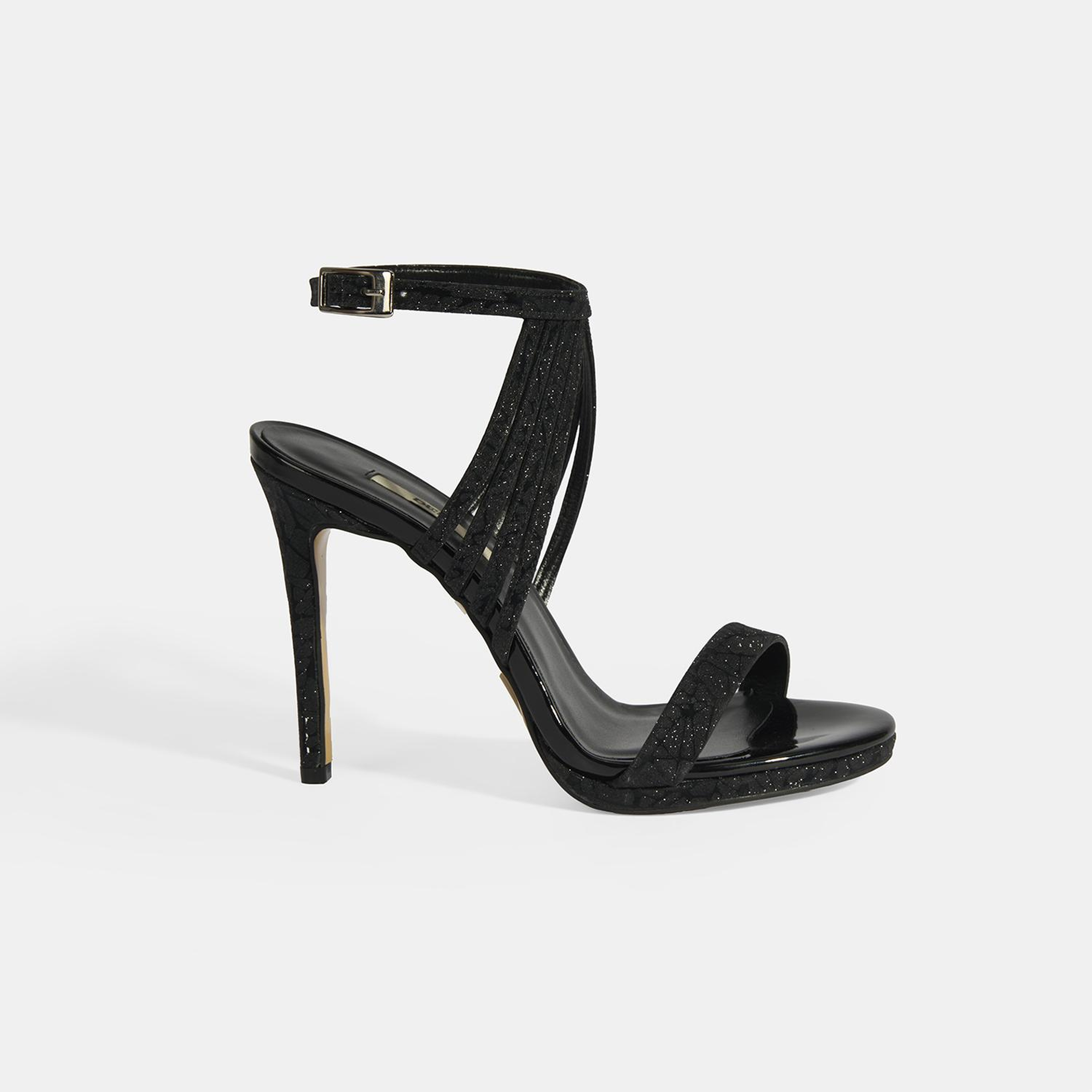 Kadın Siyah Simli Bantlı Topuklu Abiye Sandalet