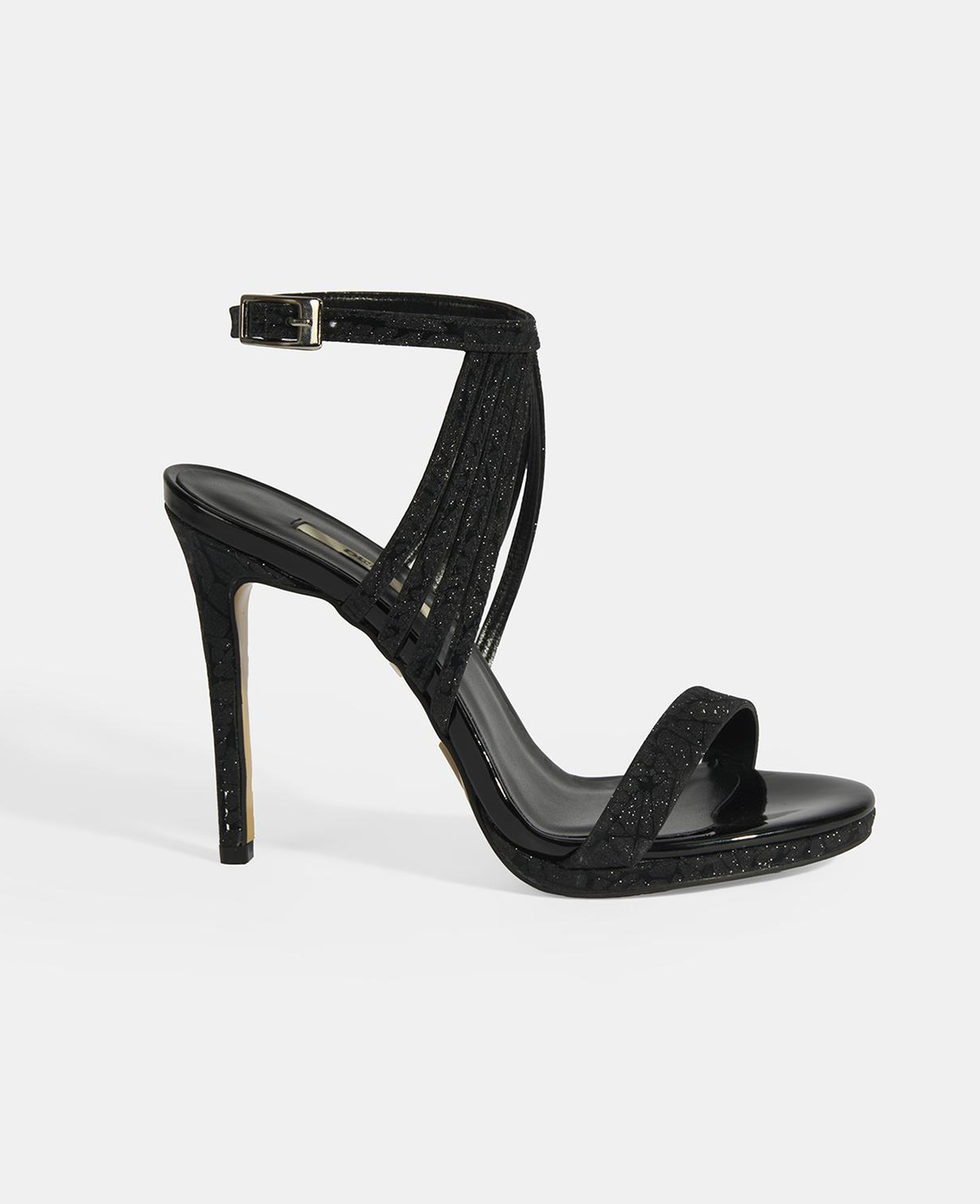 Kadın Siyah Simli Bantlı Topuklu Abiye Sandalet