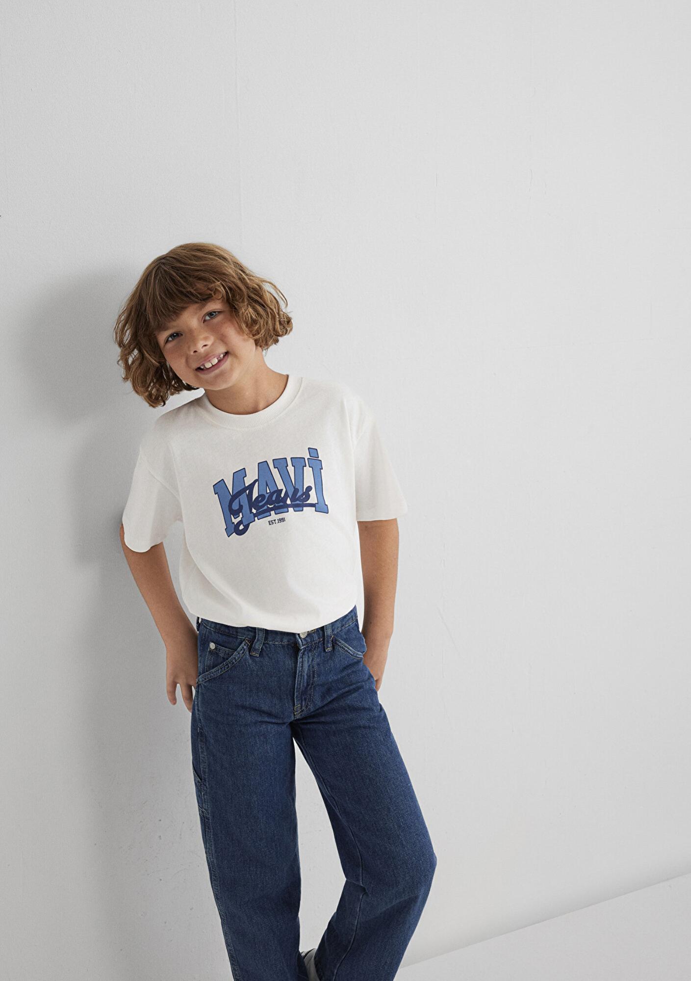 Mavi Mavi Jeans Baskılı Ekru Tişört Loose Fit / Bol Rahat Kesim 6610373-70057