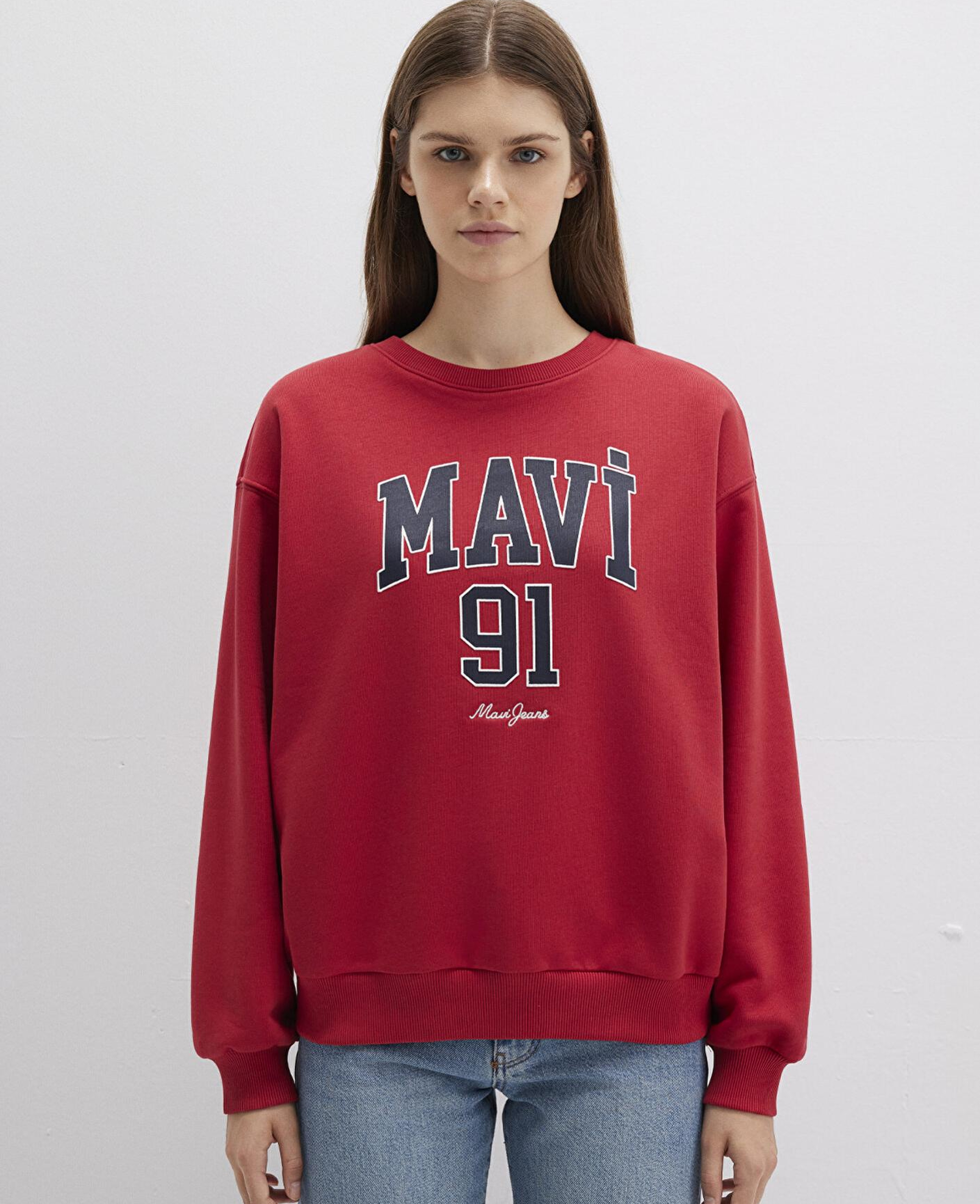 Mavi Mavi Logo Baskılı Kırmızı Sweatshirt 1S10381-80638