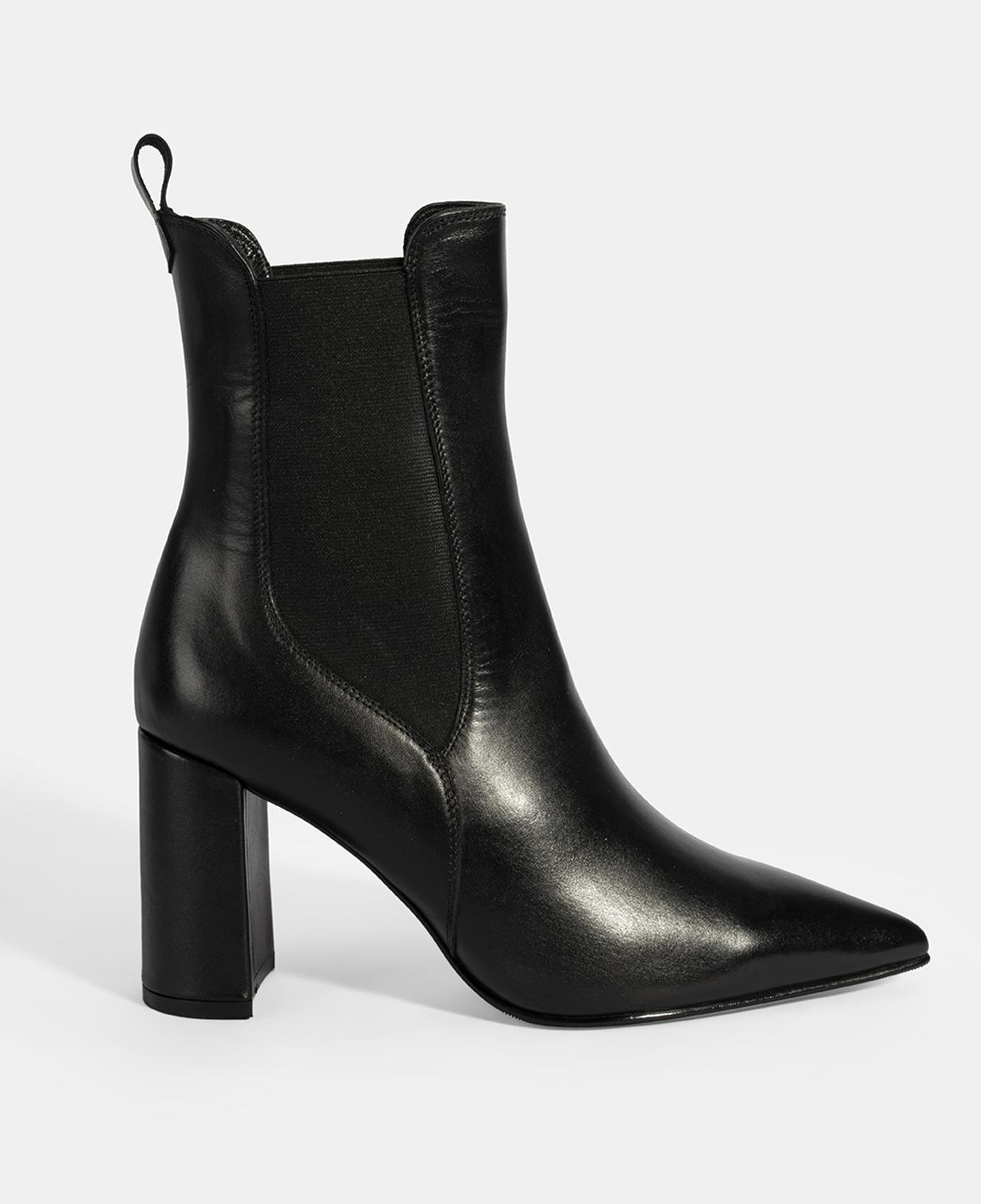 Kadın Siyah Lastikli Topuklu Deri Bot