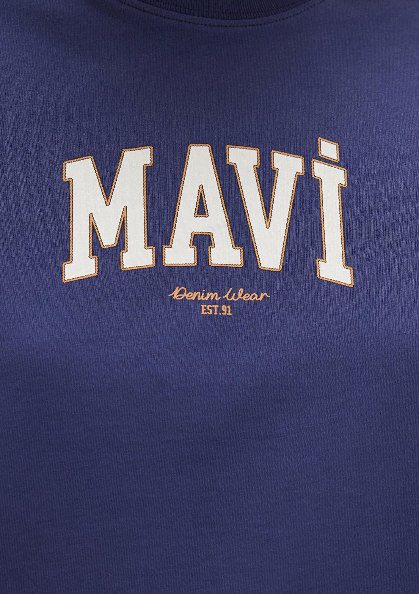 Mavi Mavi Logo Baskılı Lacivert Tişört Loose Fit / Bol Rahat Kesim 1613410-70498