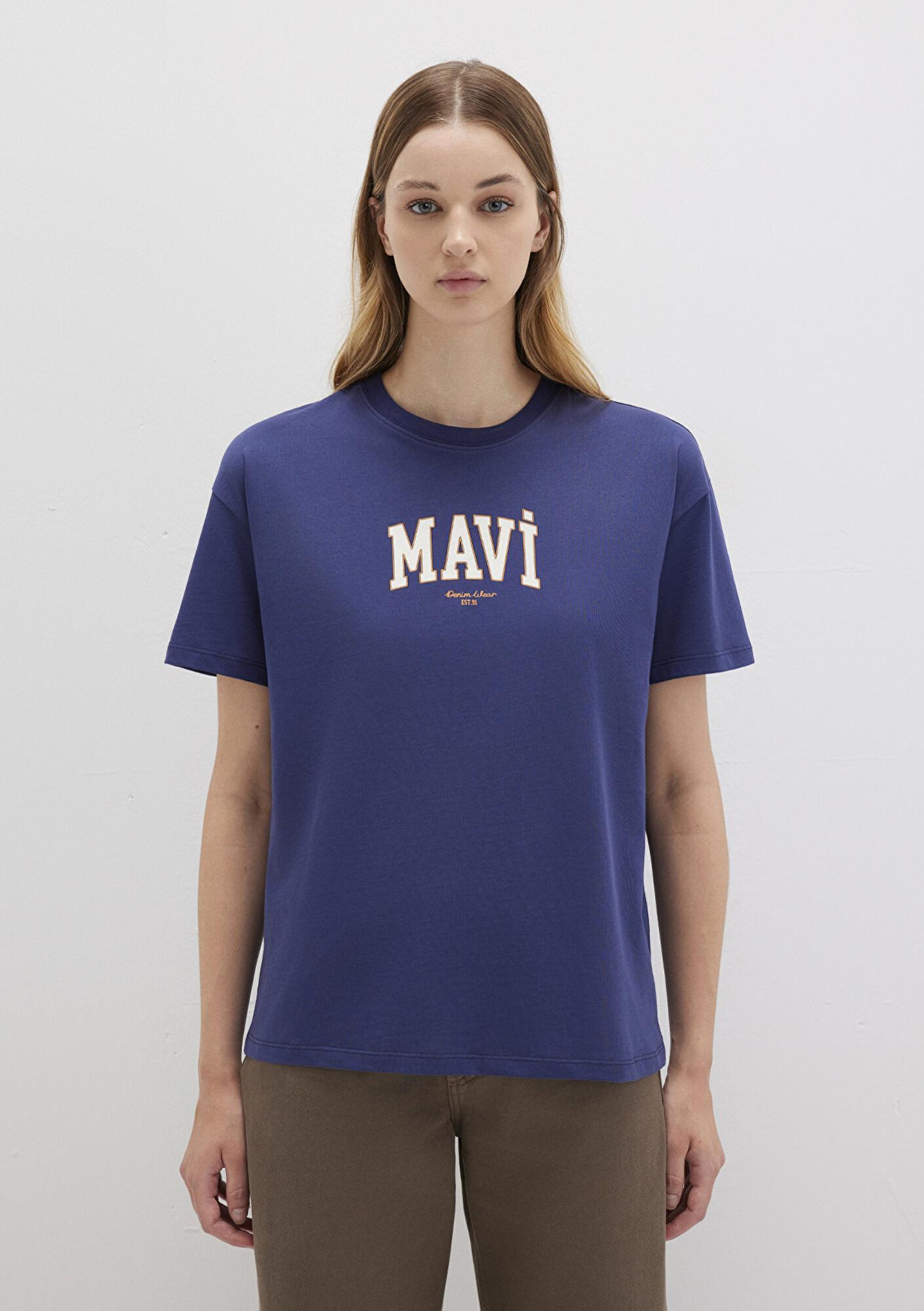 Mavi Mavi Logo Baskılı Lacivert Tişört Loose Fit / Bol Rahat Kesim 1613410-70498