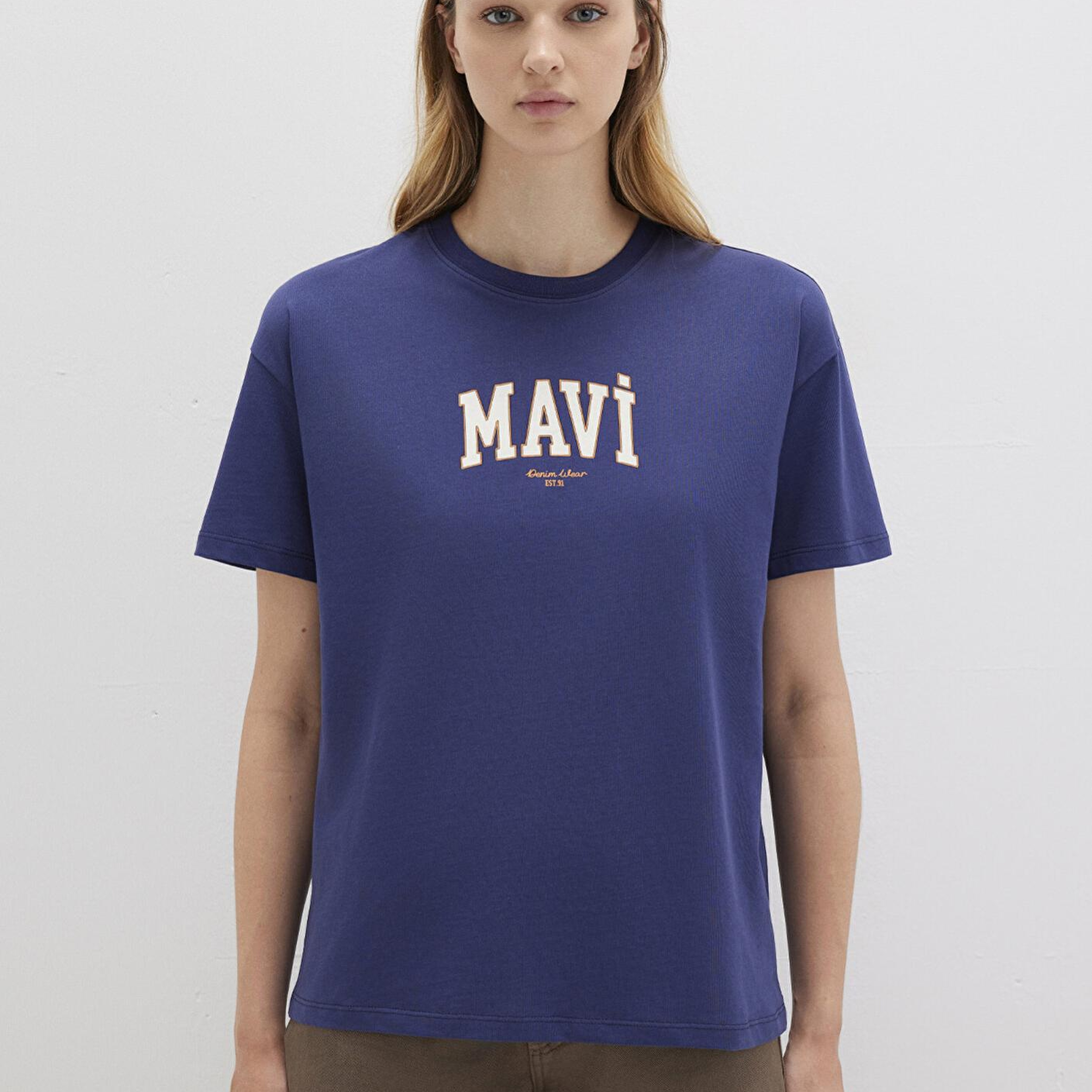 Mavi Mavi Logo Baskılı Lacivert Tişört Loose Fit / Bol Rahat Kesim 1613410-70498