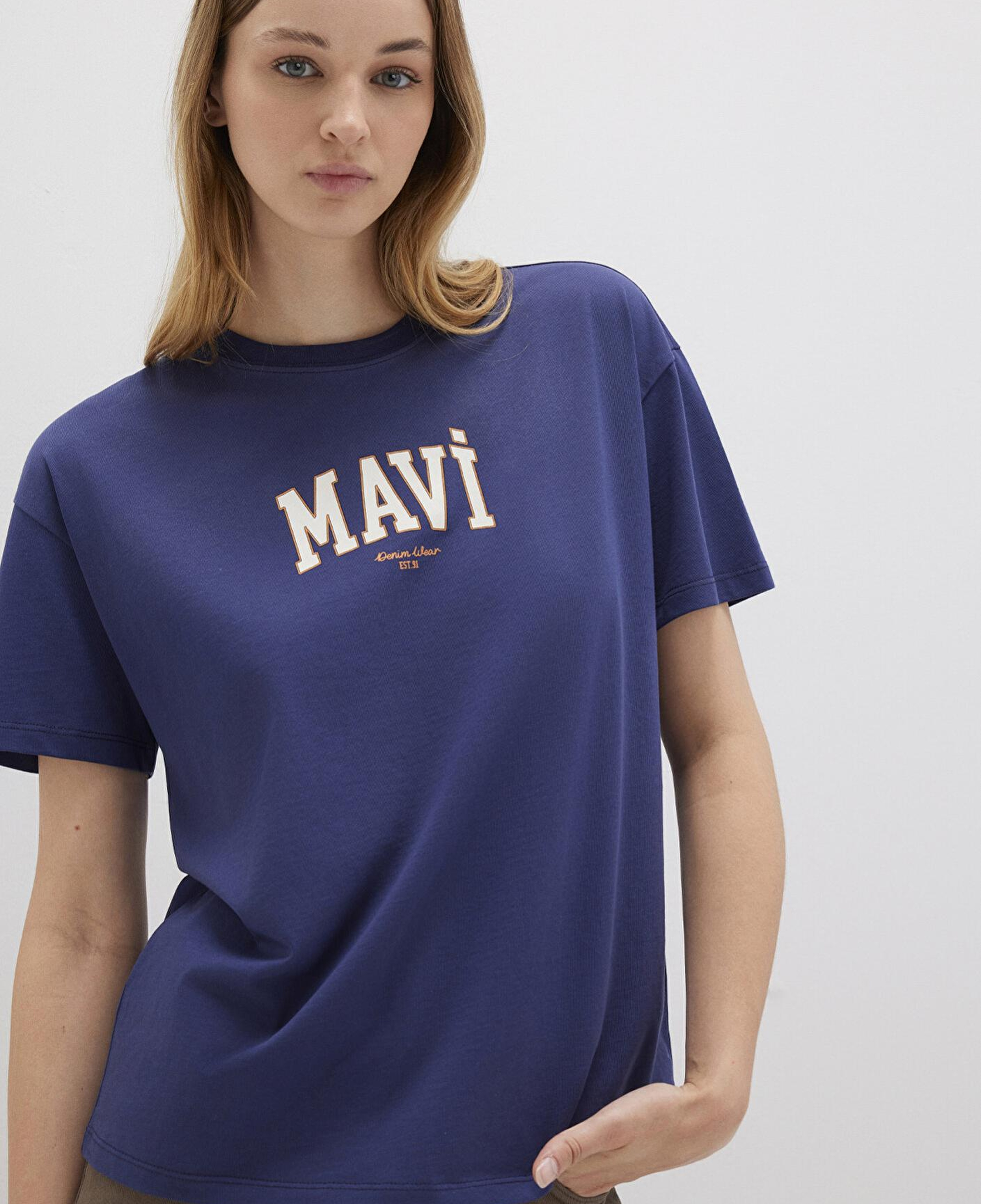 Mavi Mavi Logo Baskılı Lacivert Tişört Loose Fit / Bol Rahat Kesim 1613410-70498