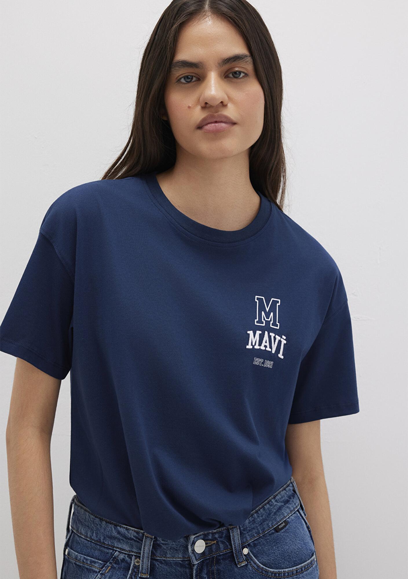 Mavi Mavi Logo Nakışlı Lacivert Tişört Loose Fit / Bol Rahat Kesim 1613467-70488