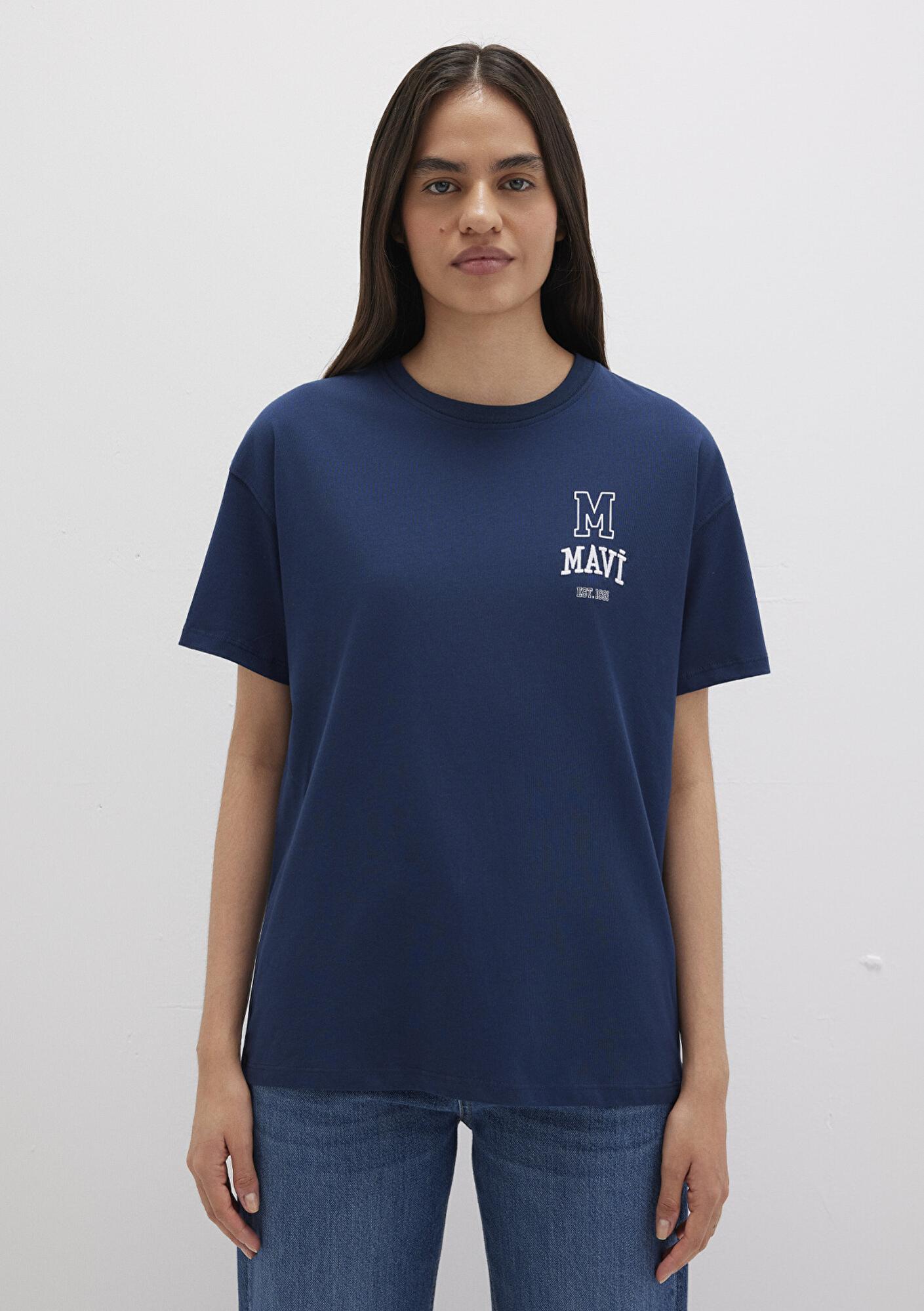 Mavi Mavi Logo Nakışlı Lacivert Tişört Loose Fit / Bol Rahat Kesim 1613467-70488