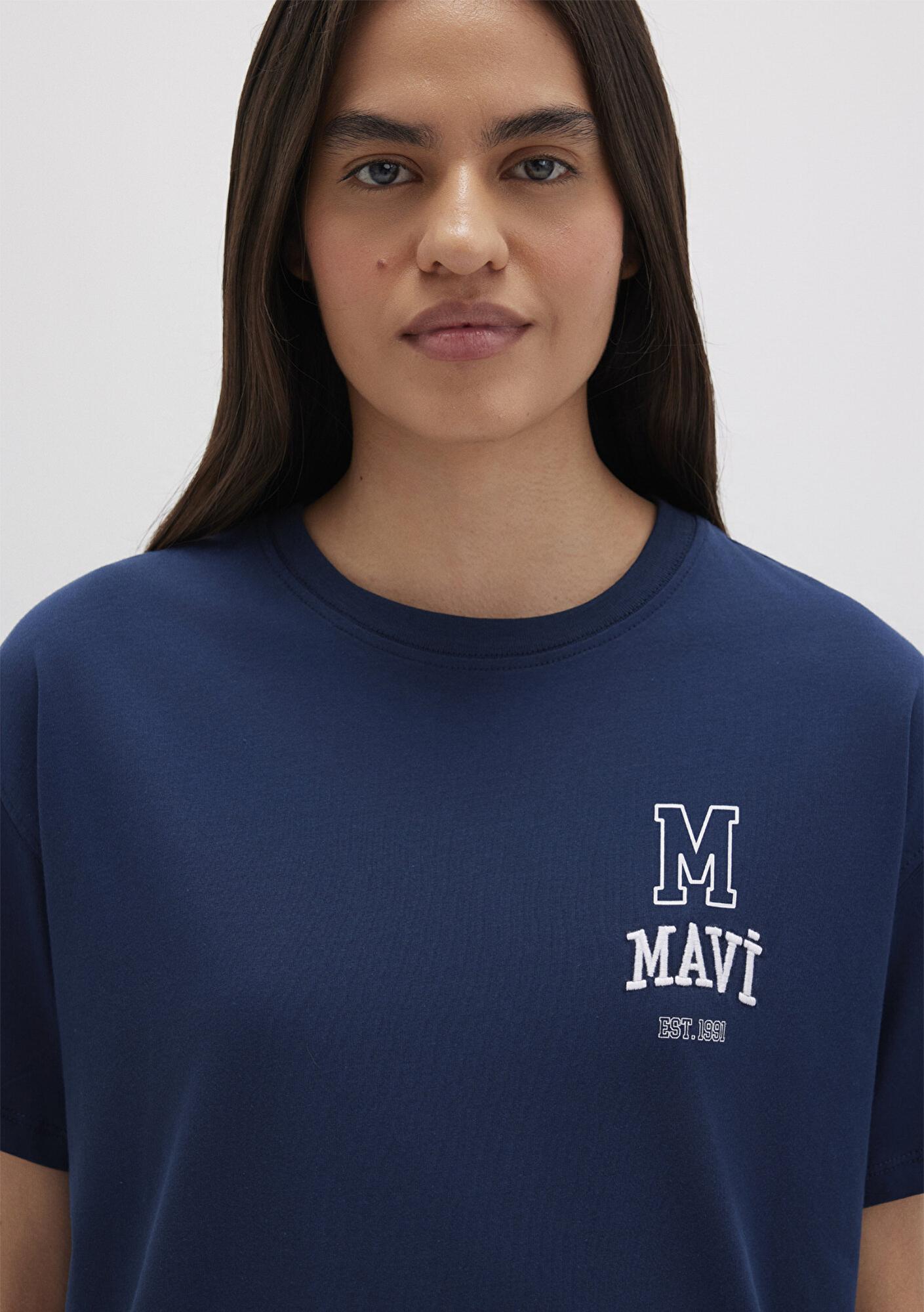 Mavi Mavi Logo Nakışlı Lacivert Tişört Loose Fit / Bol Rahat Kesim 1613467-70488