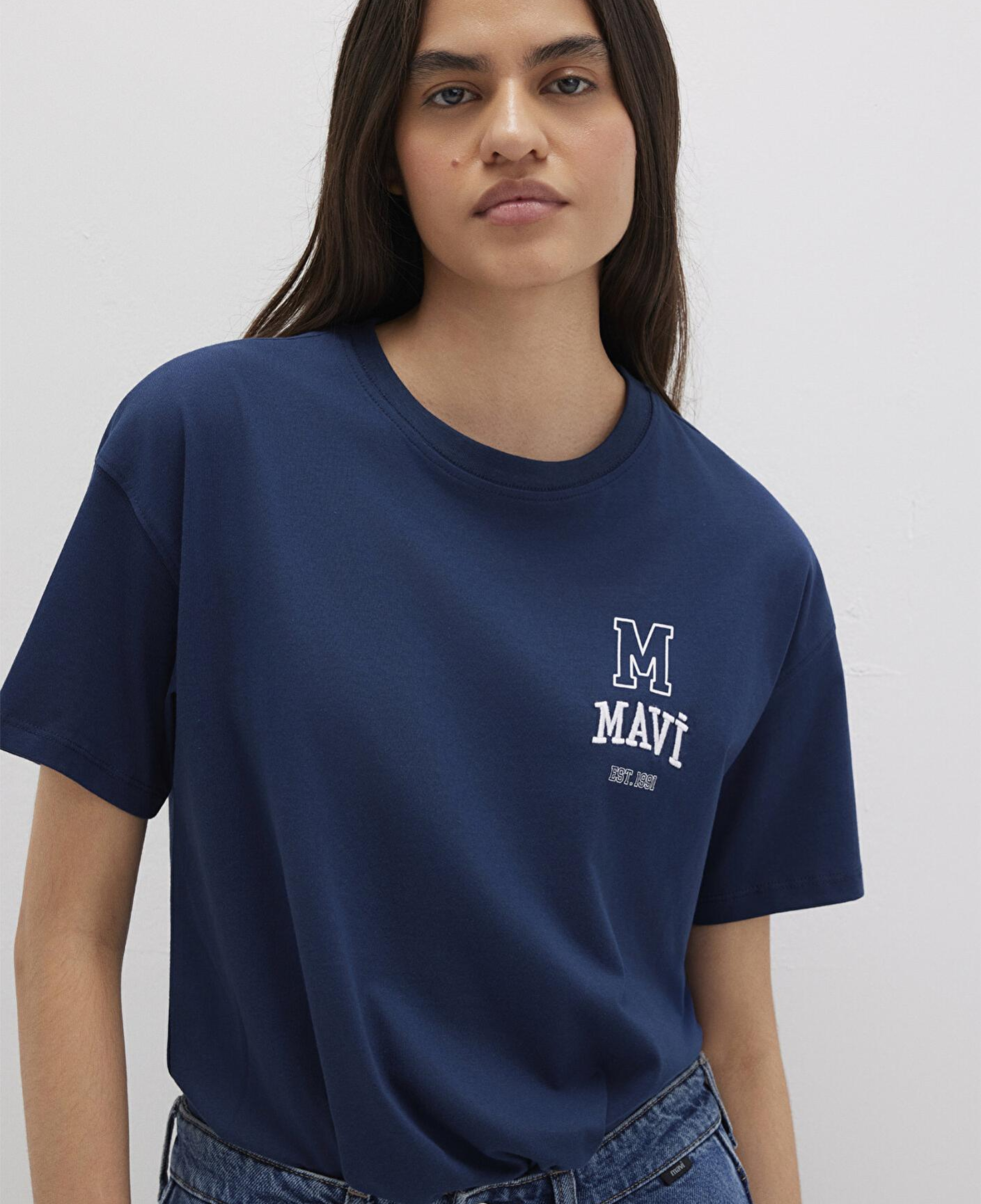 Mavi Mavi Logo Nakışlı Lacivert Tişört Loose Fit / Bol Rahat Kesim 1613467-70488