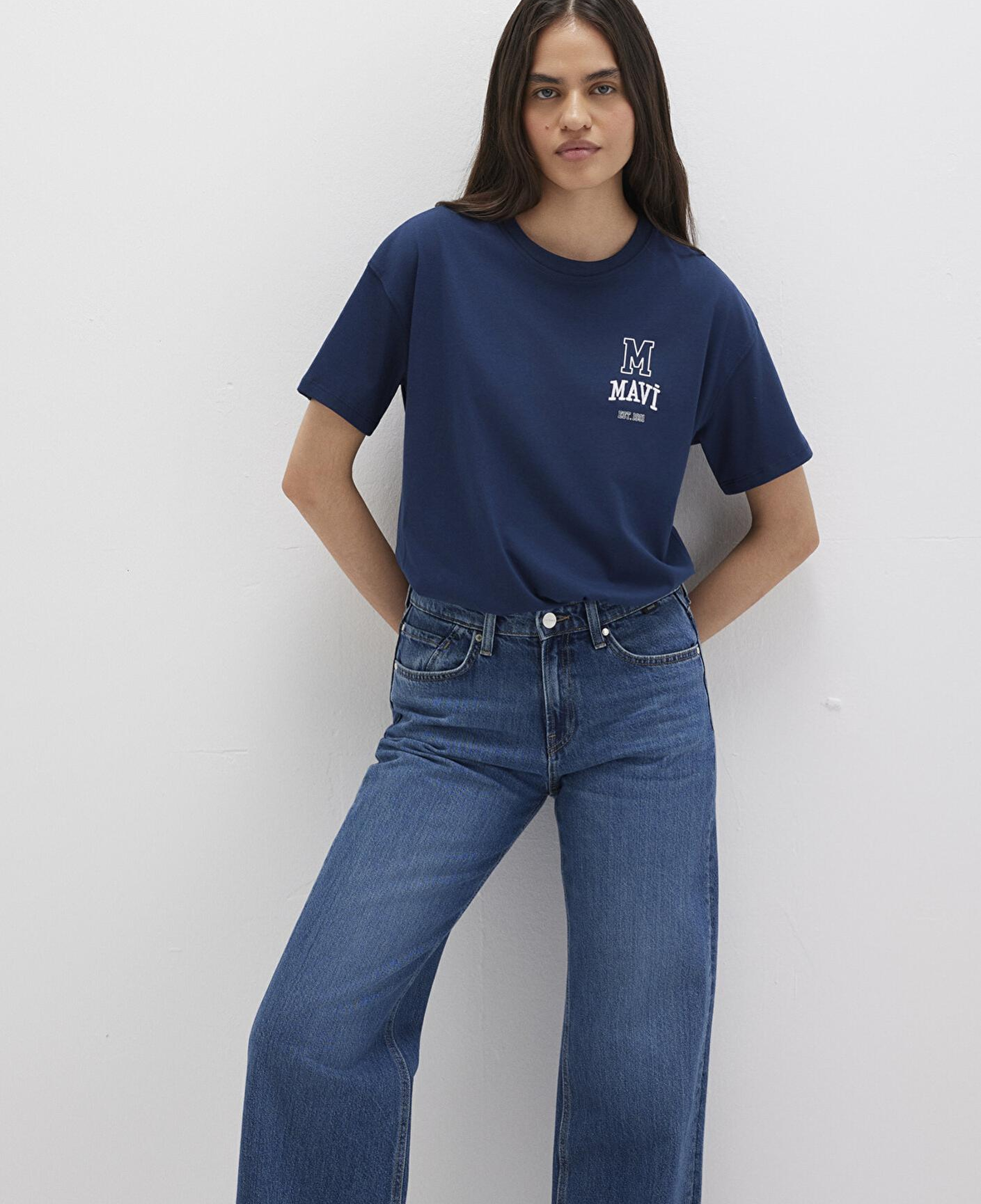 Mavi Mavi Logo Nakışlı Lacivert Tişört Loose Fit / Bol Rahat Kesim 1613467-70488