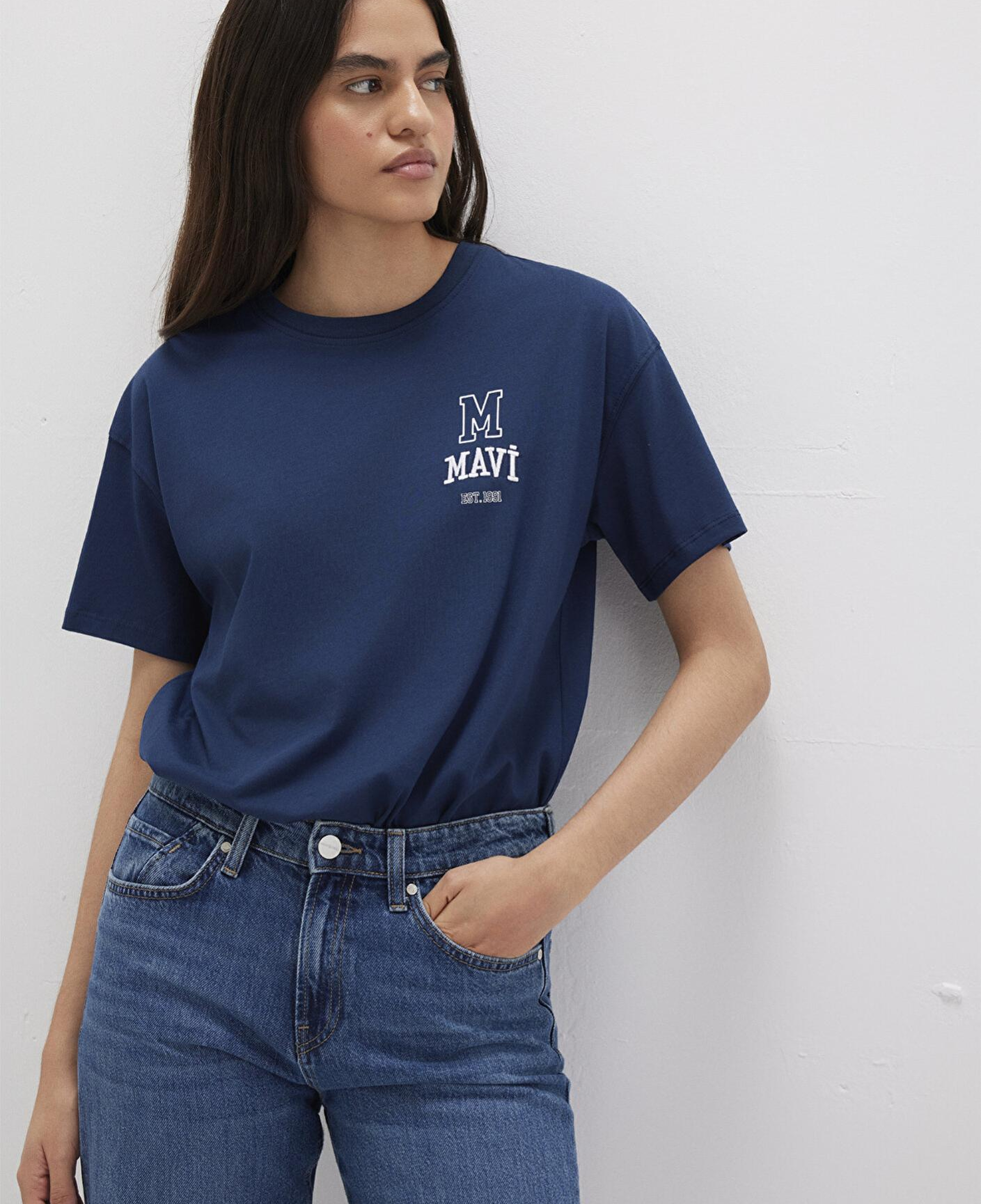 Mavi Mavi Logo Nakışlı Lacivert Tişört Loose Fit / Bol Rahat Kesim 1613467-70488