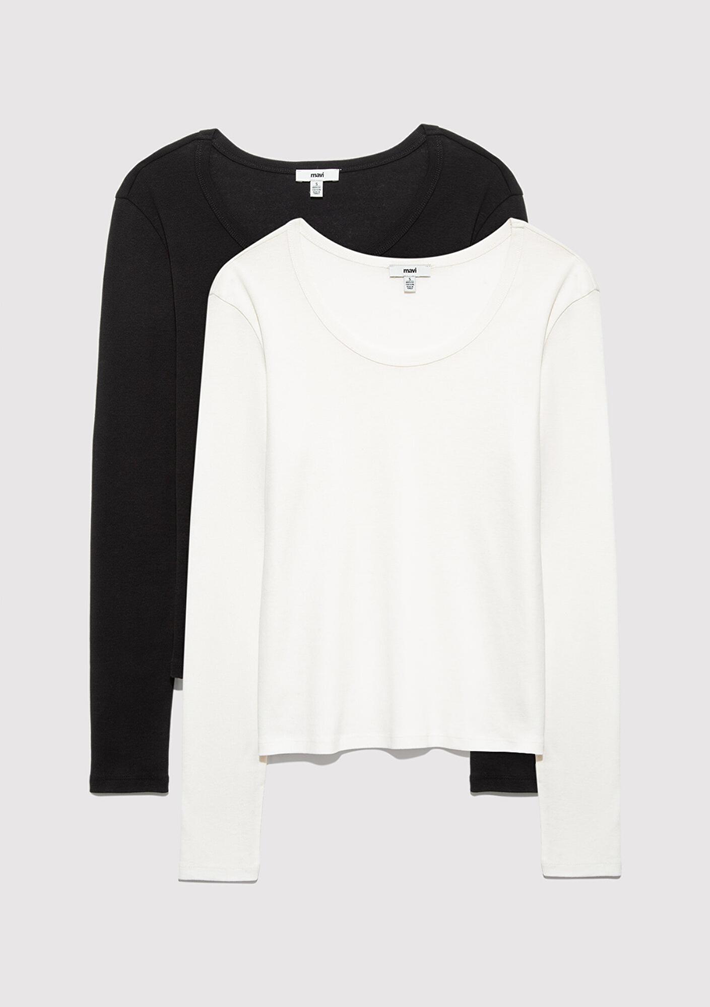 Mavi 2'li Uzun Kollu Basic Tişört Fitted / Vücuda Oturan Kesim 1613519-90891