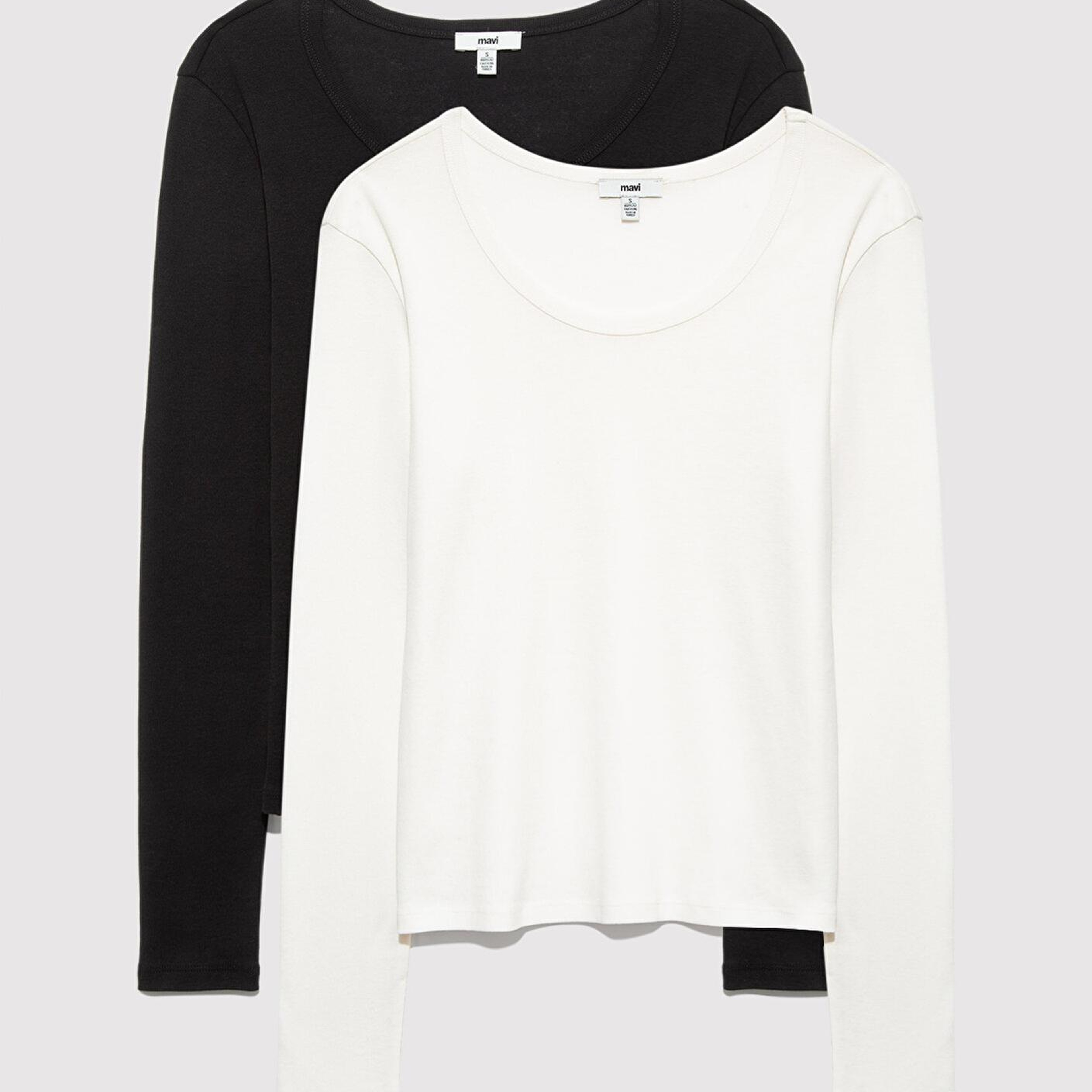 Mavi 2'li Uzun Kollu Basic Tişört Fitted / Vücuda Oturan Kesim 1613519-90891