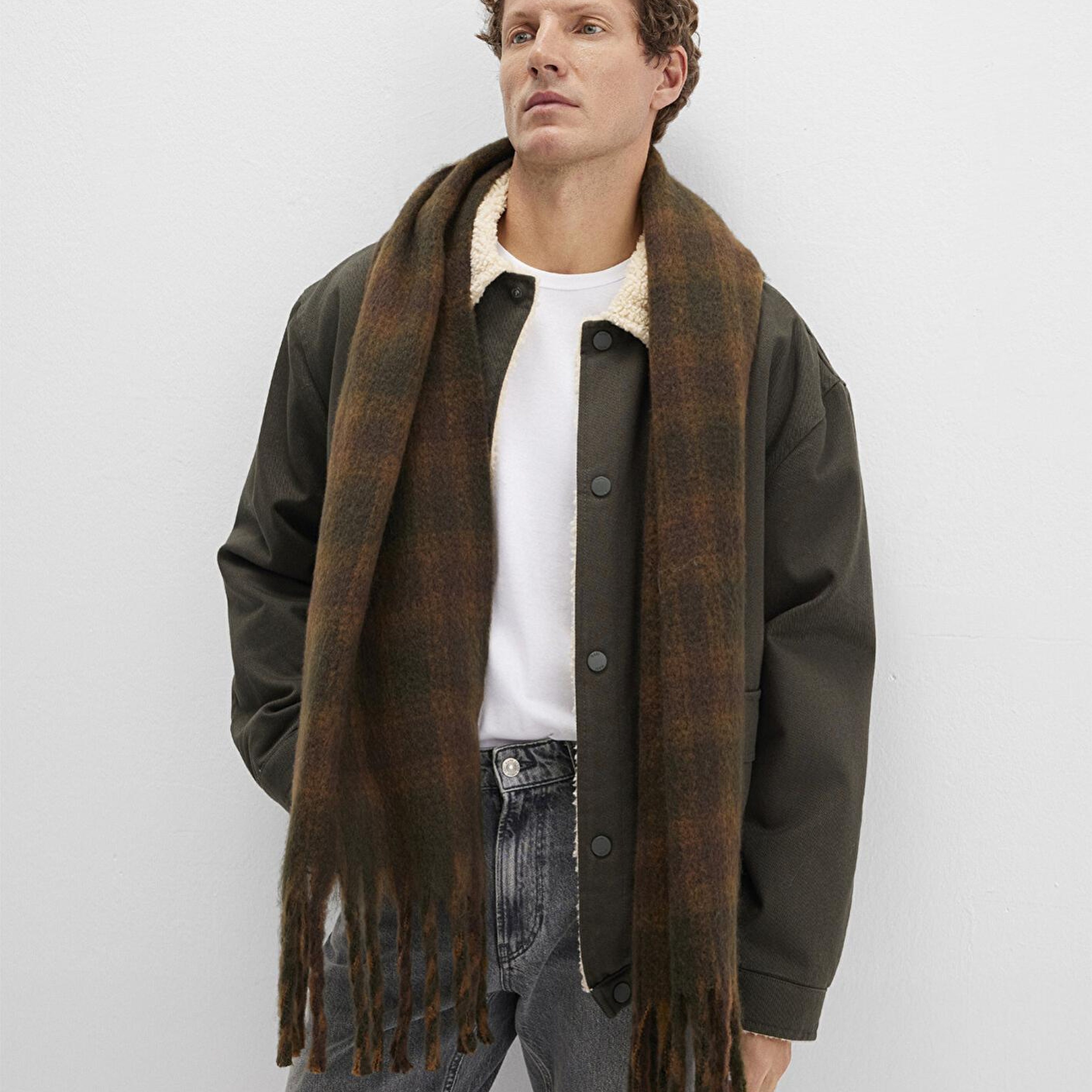 Mavi Kareli Kahverengi Atkı 0912072-29871