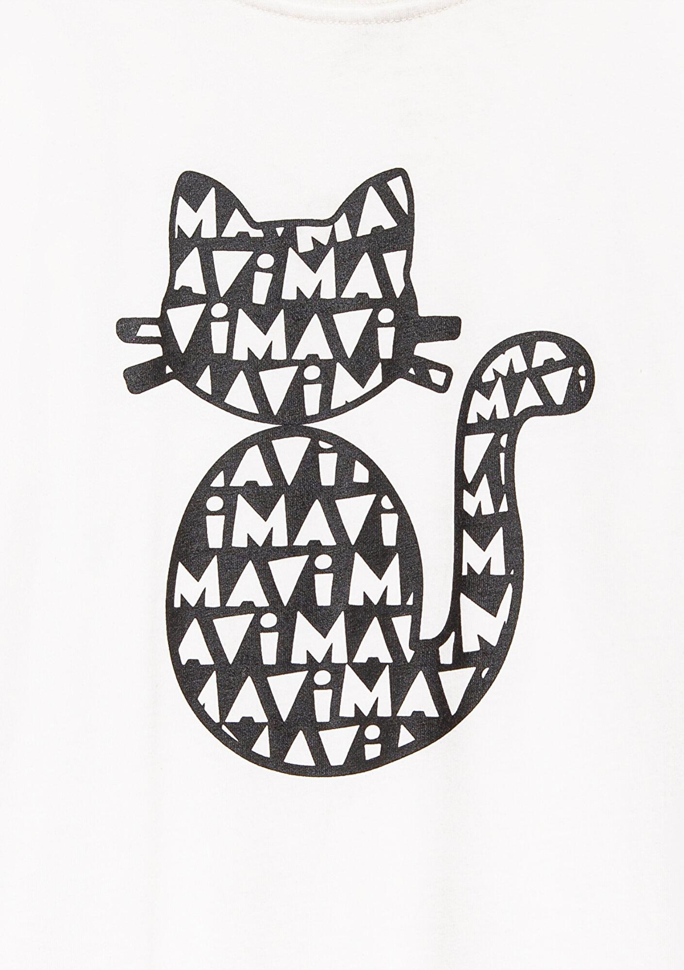 Mavi Kedi Baskılı Ekru Tişört Loose Fit / Bol Rahat Kesim 7610360-70057