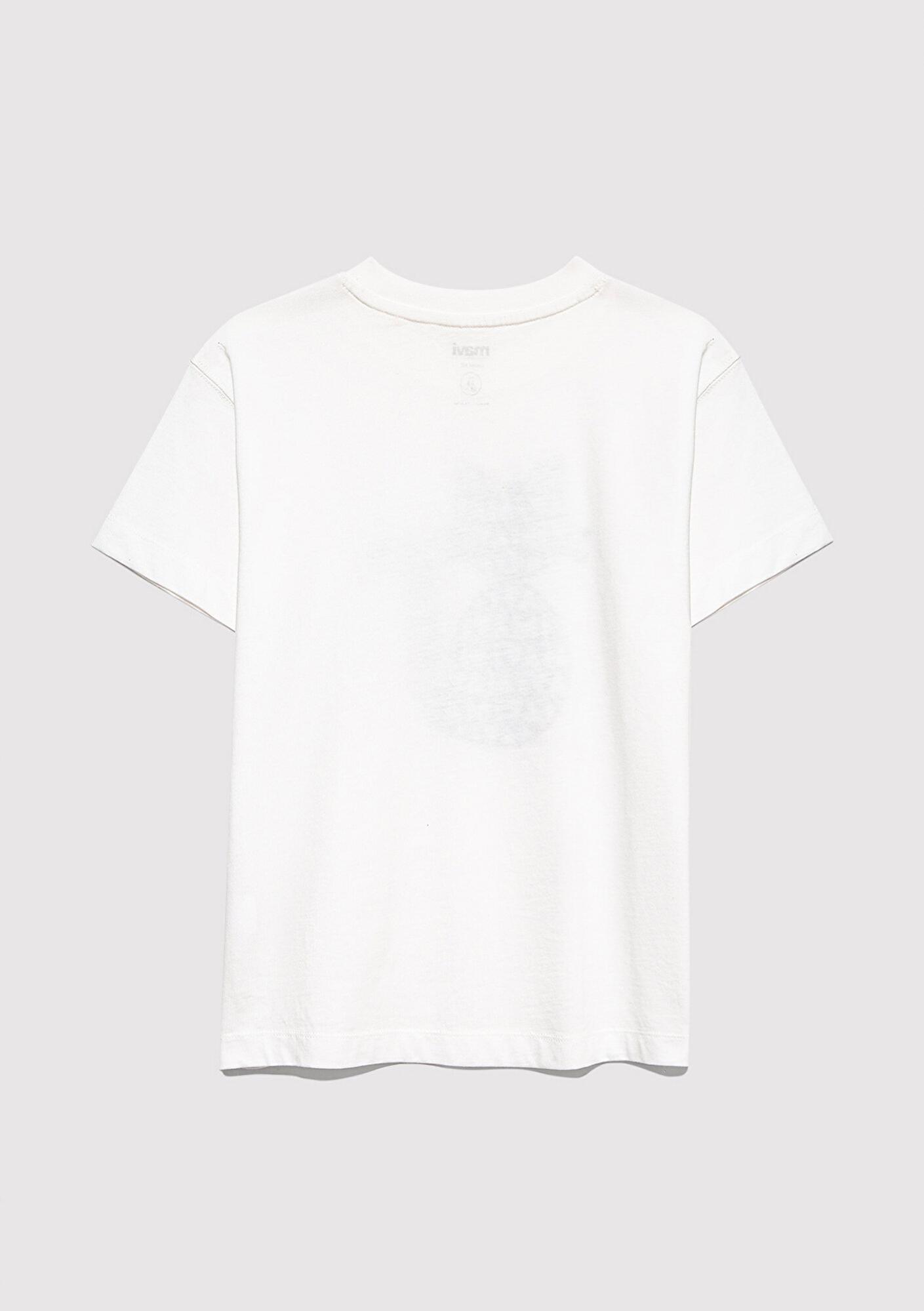 Mavi Kedi Baskılı Ekru Tişört Loose Fit / Bol Rahat Kesim 7610360-70057