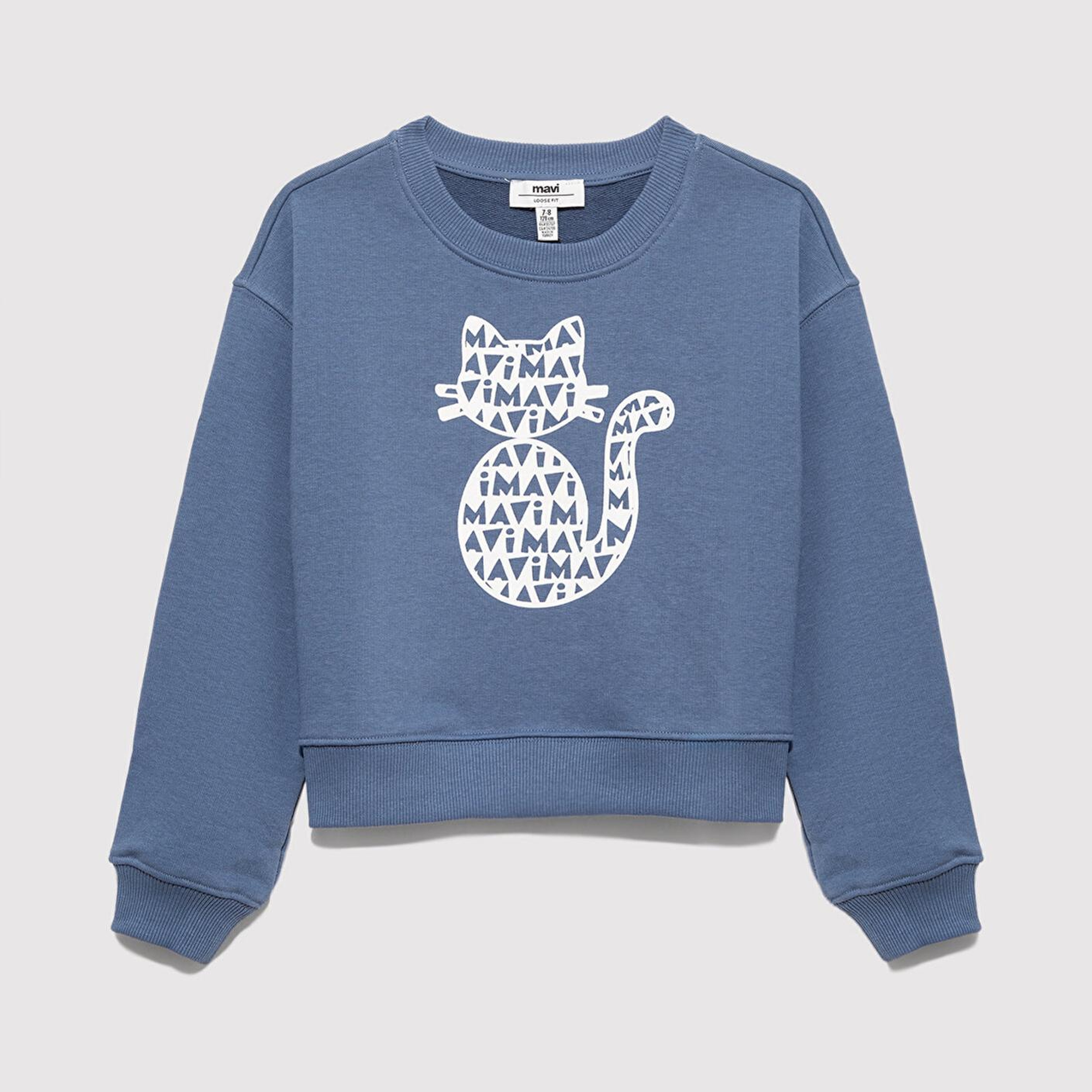Mavi Mavi Kedi Baskılı Mavi Sweatshirt 7S10133-86702