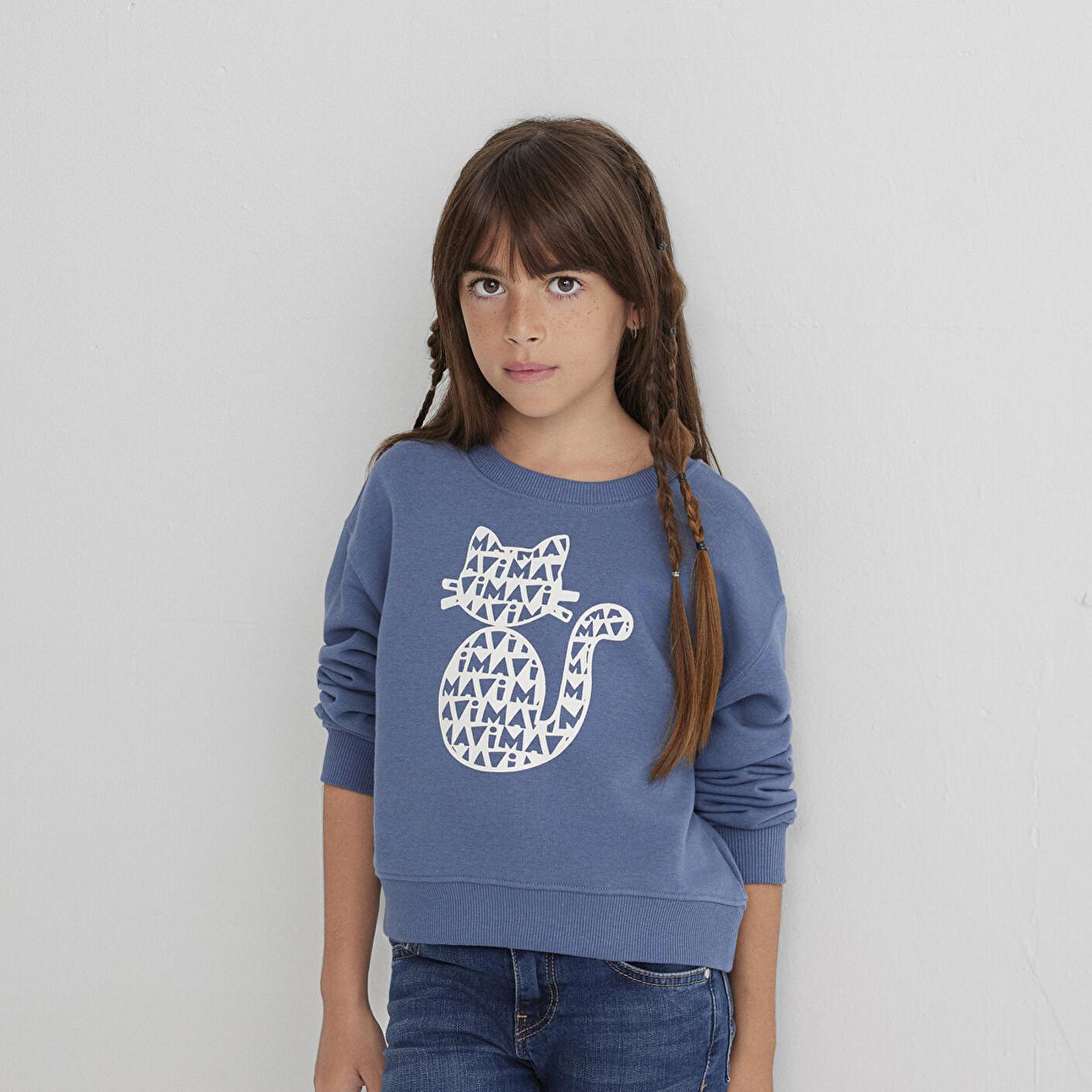 Mavi Mavi Kedi Baskılı Mavi Sweatshirt 7S10133-86702