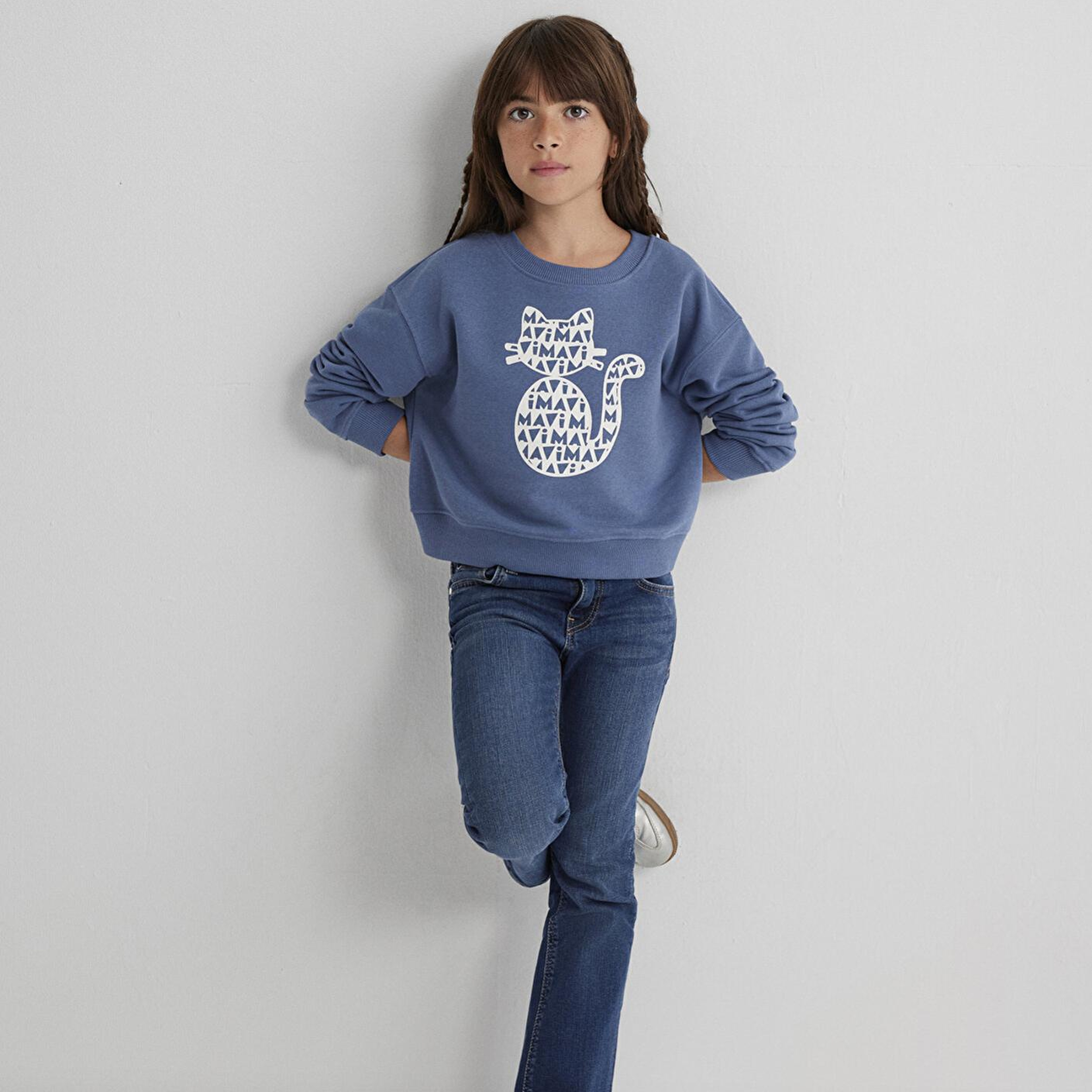 Mavi Mavi Kedi Baskılı Mavi Sweatshirt 7S10133-86702