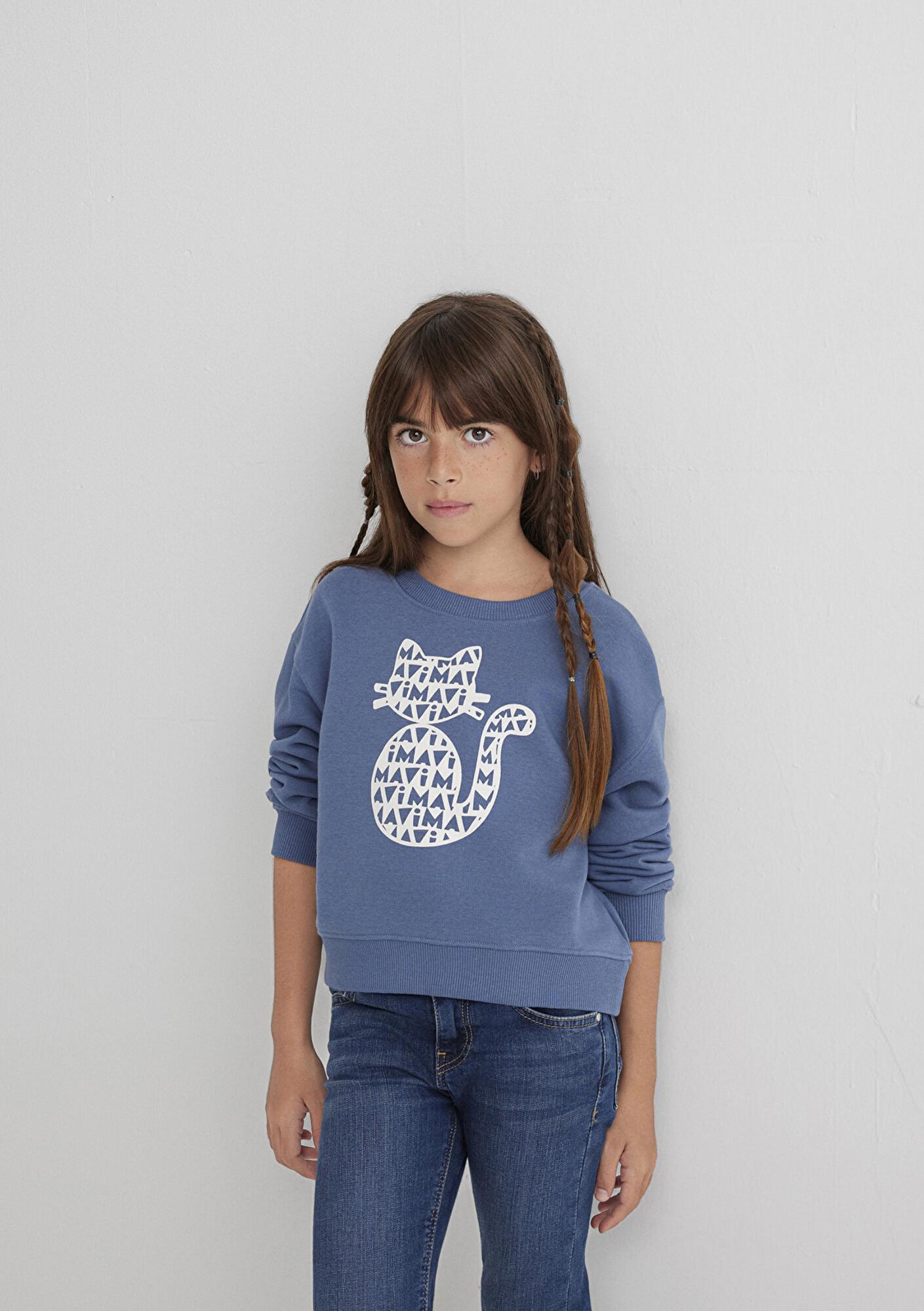 Mavi Mavi Kedi Baskılı Mavi Sweatshirt 7S10133-86702