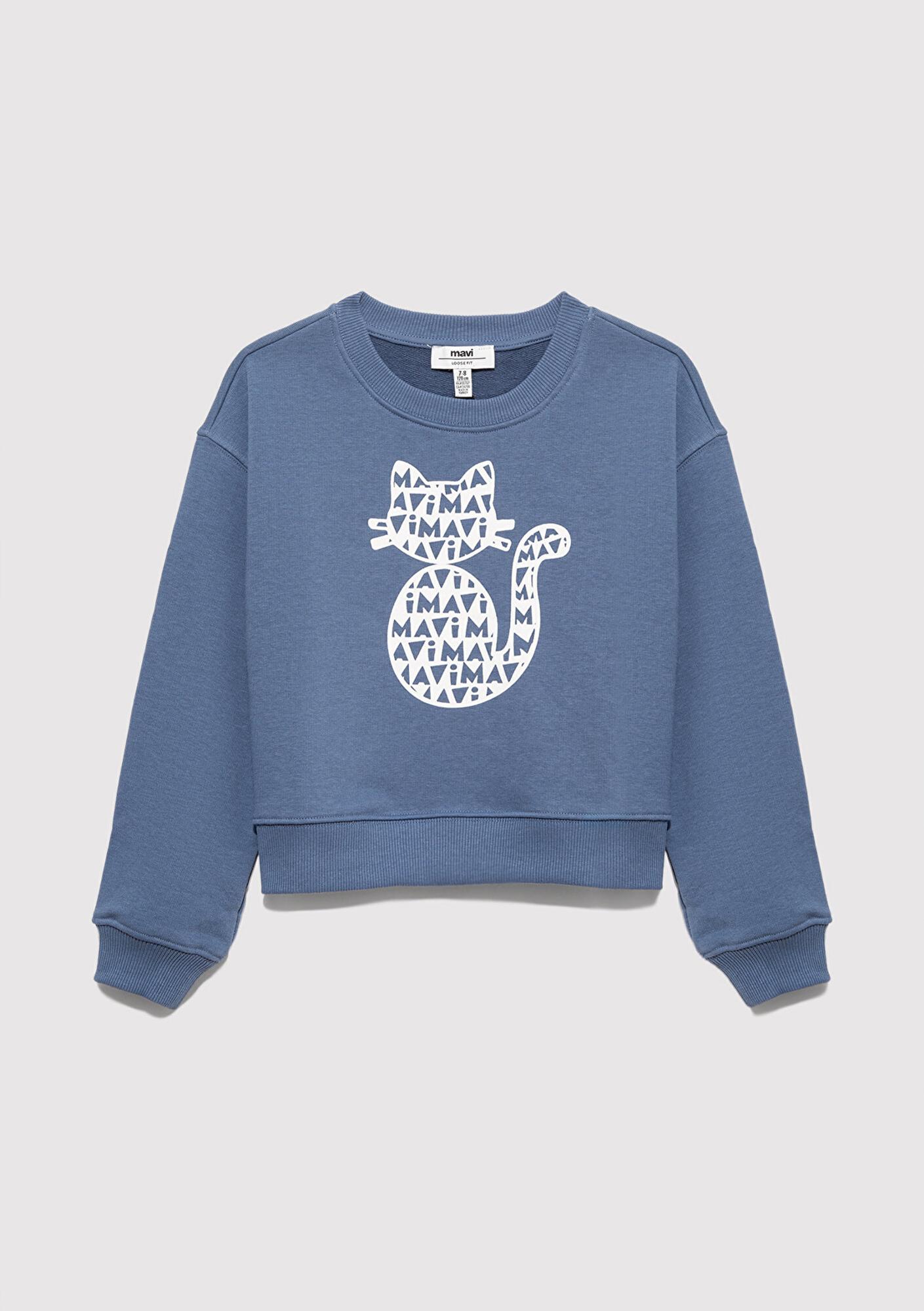 Mavi Mavi Kedi Baskılı Mavi Sweatshirt 7S10133-86702