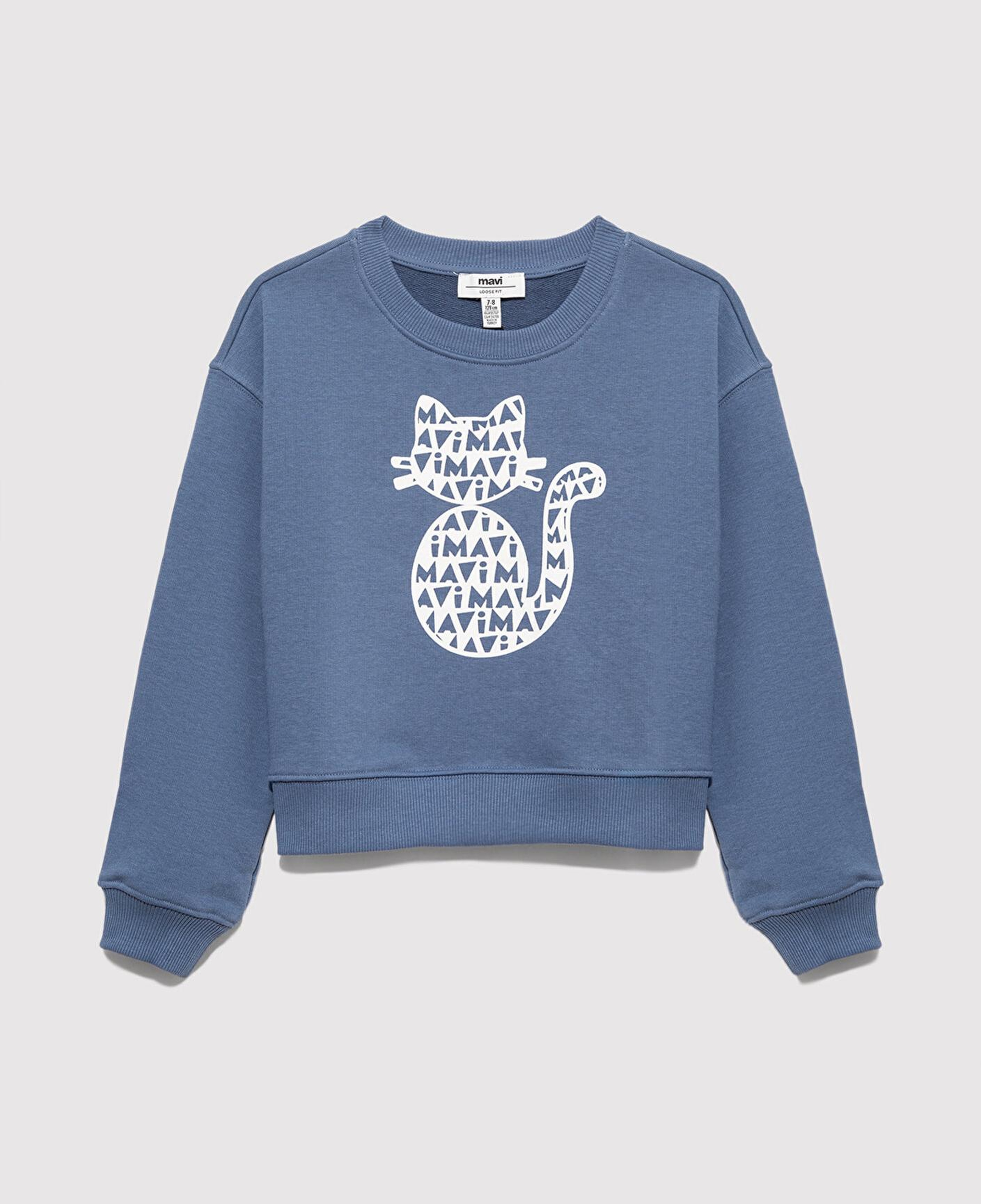 Mavi Mavi Kedi Baskılı Mavi Sweatshirt 7S10133-86702
