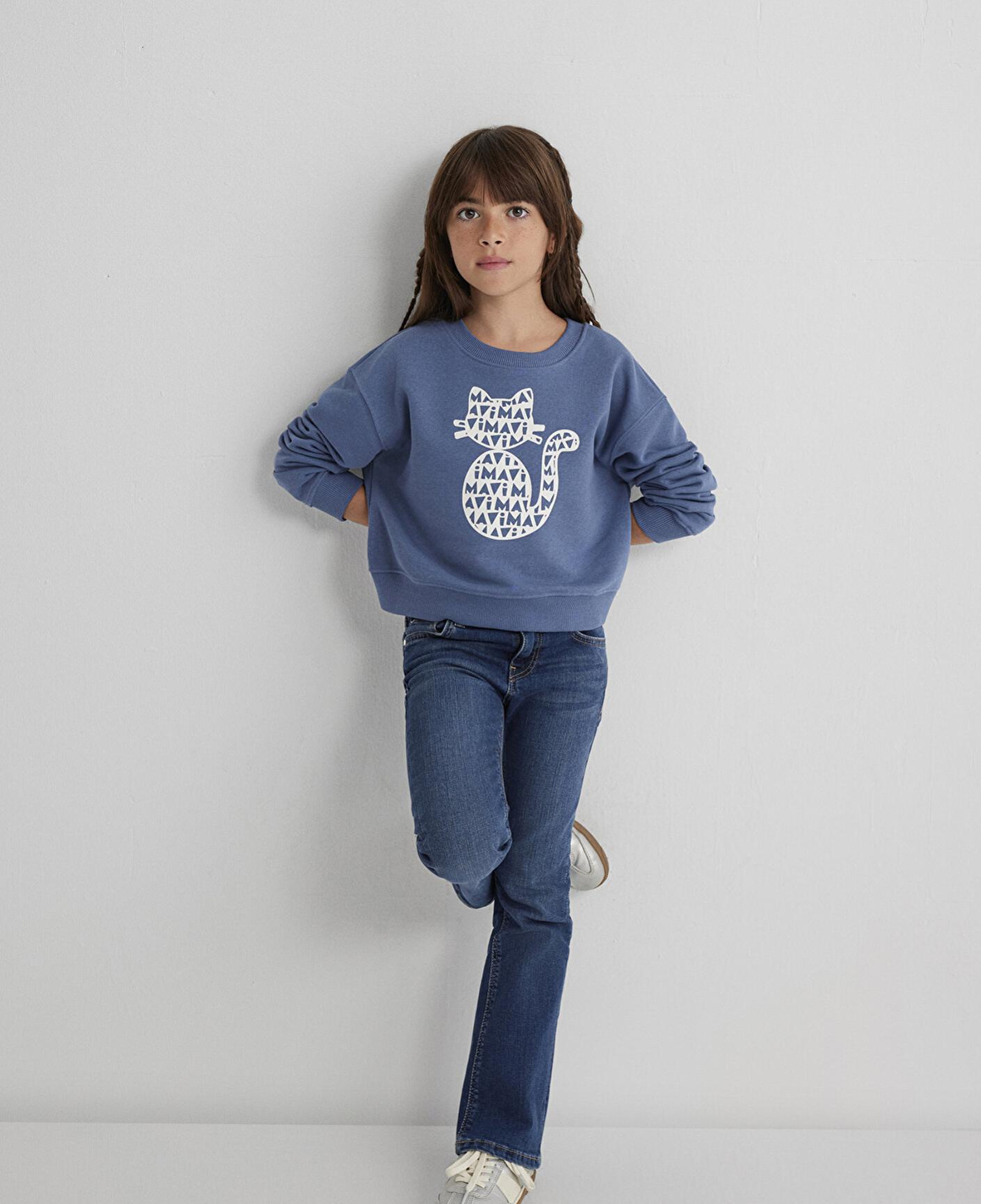 Mavi Mavi Kedi Baskılı Mavi Sweatshirt 7S10133-86702