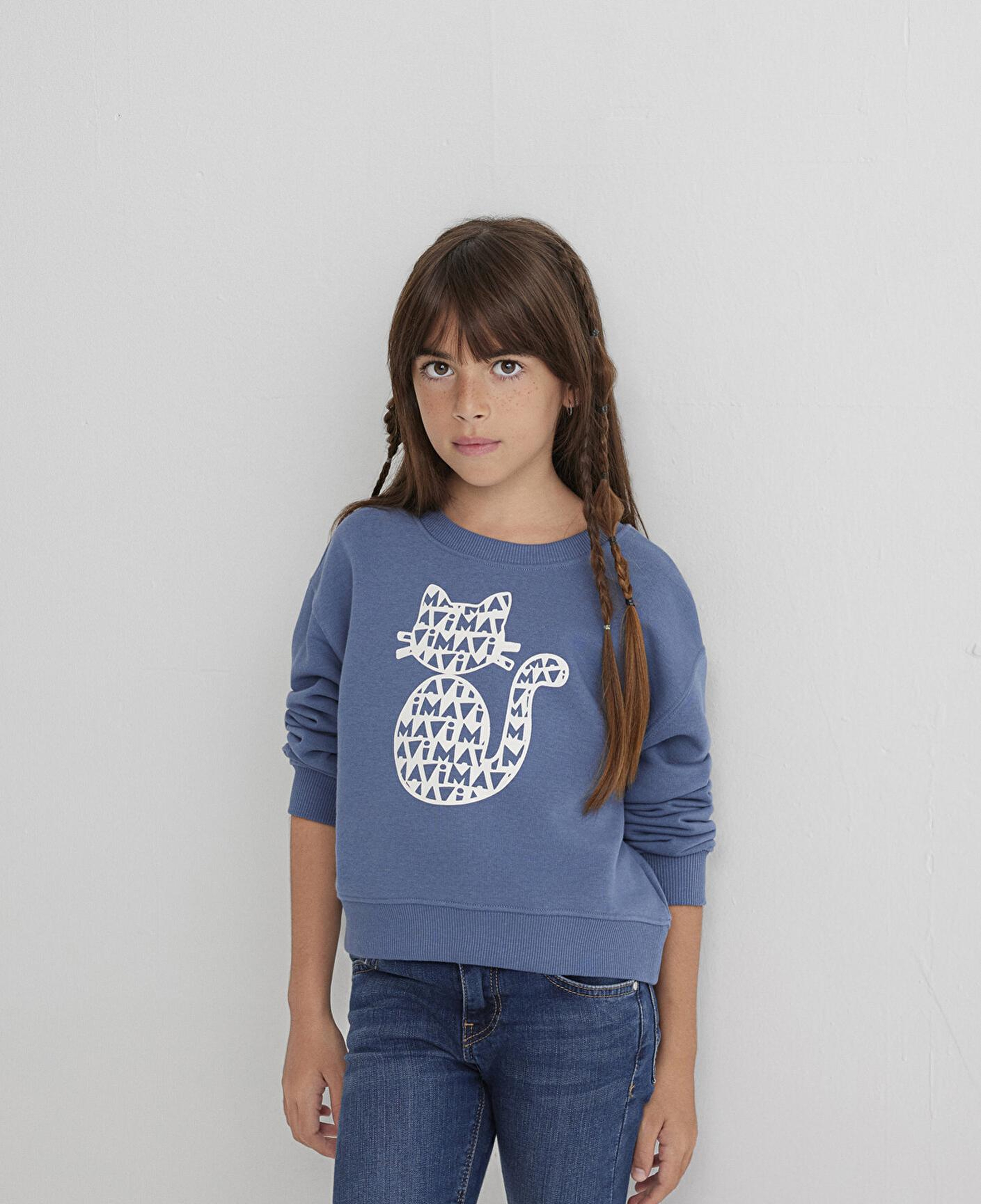 Mavi Mavi Kedi Baskılı Mavi Sweatshirt 7S10133-86702