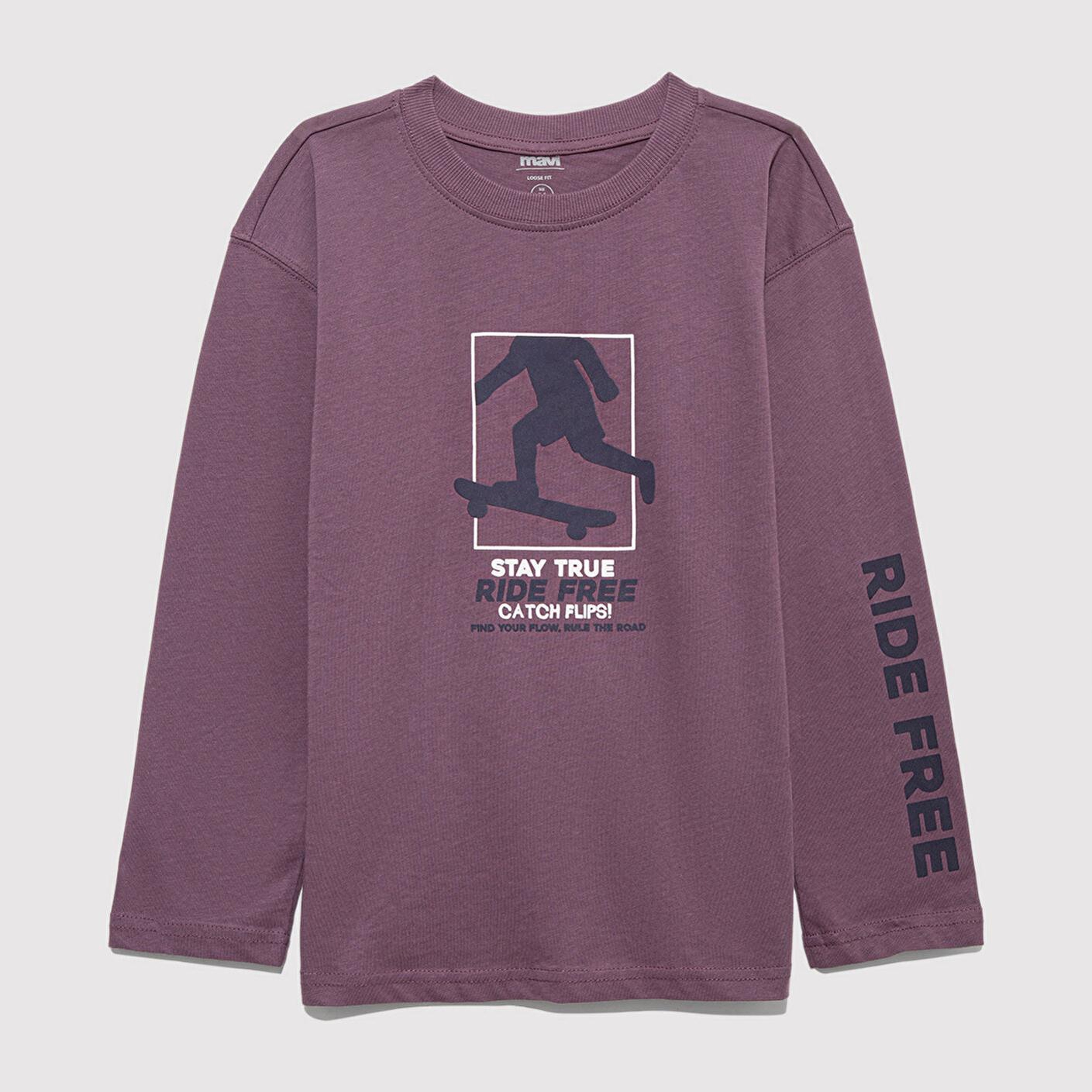 Mavi Baskılı Mor Tişört Loose Fit / Bol Rahat Kesim 6610366-70656