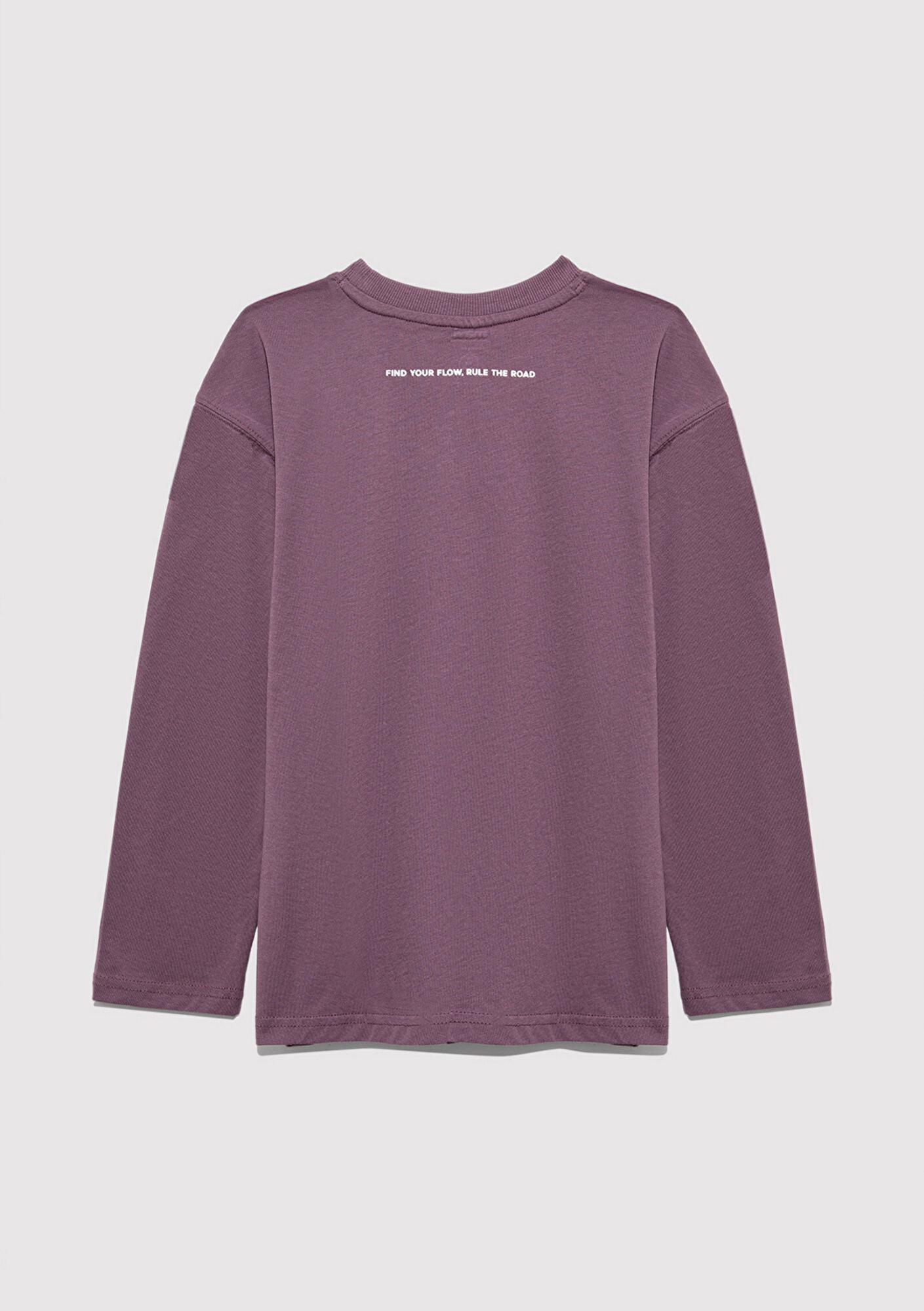 Mavi Baskılı Mor Tişört Loose Fit / Bol Rahat Kesim 6610366-70656