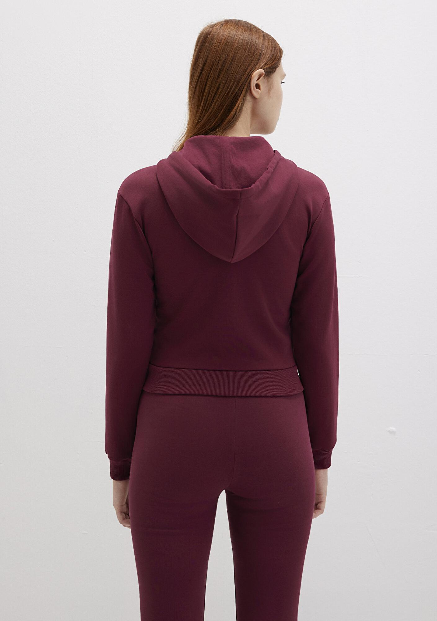 Mavi Kapüşonlu Bordo İnterlok Sweatshirt 1S10424-70394