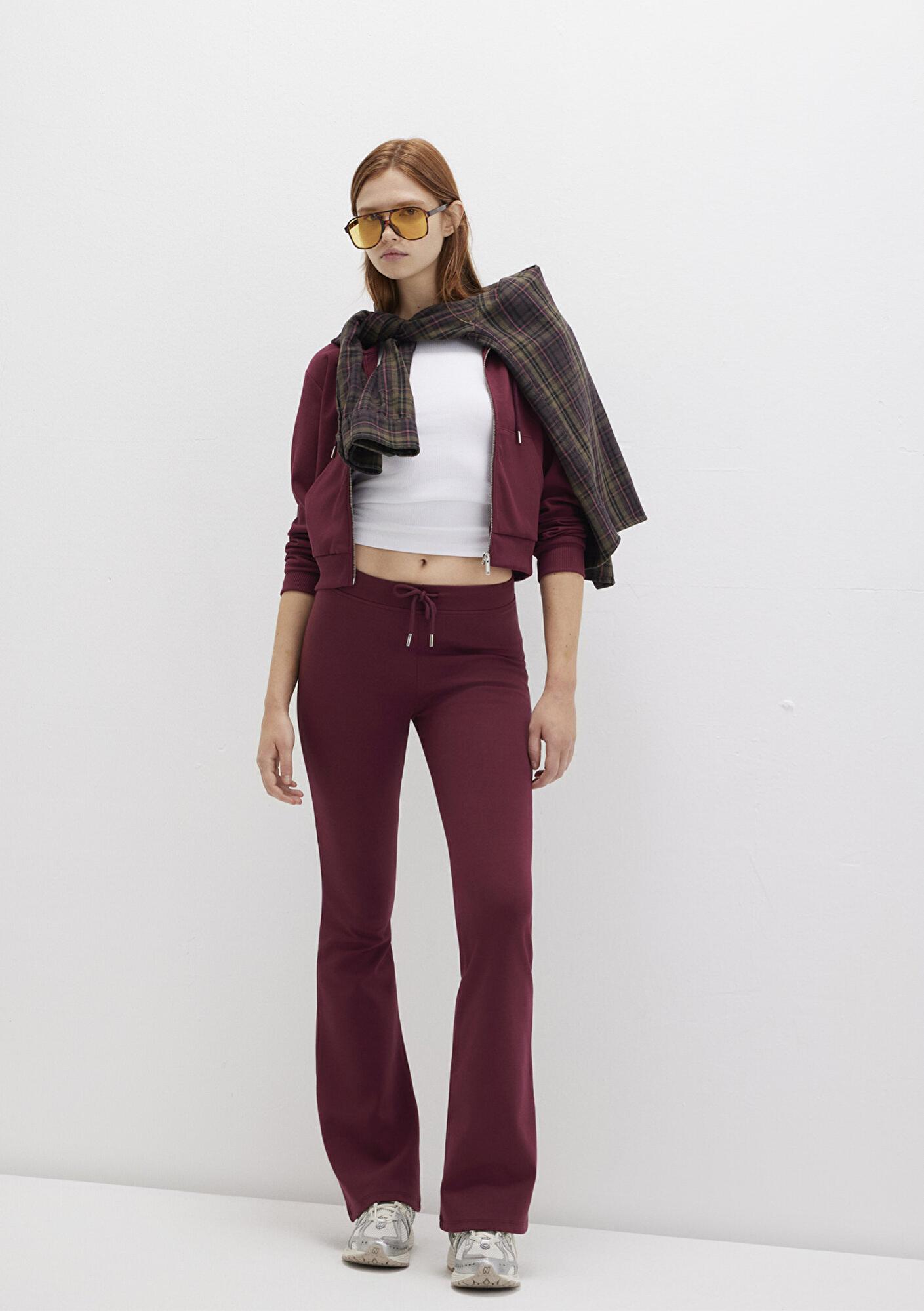 Mavi İspanyol Paça Bordo İnterlok Eşofman Altı 1011077-70394