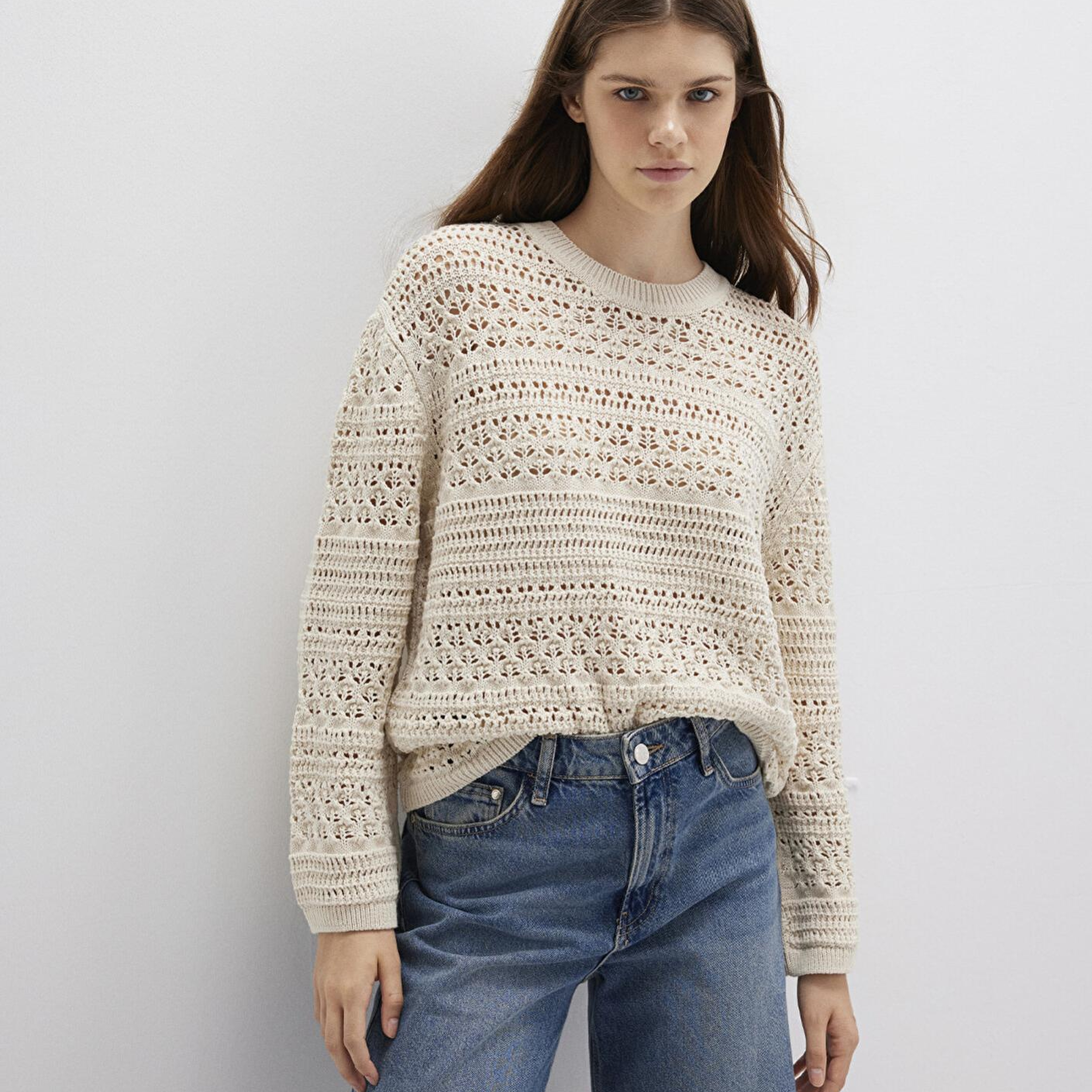 Mavi Ekru Kazak Loose Fit / Bol Rahat Kesim 1710776-70057