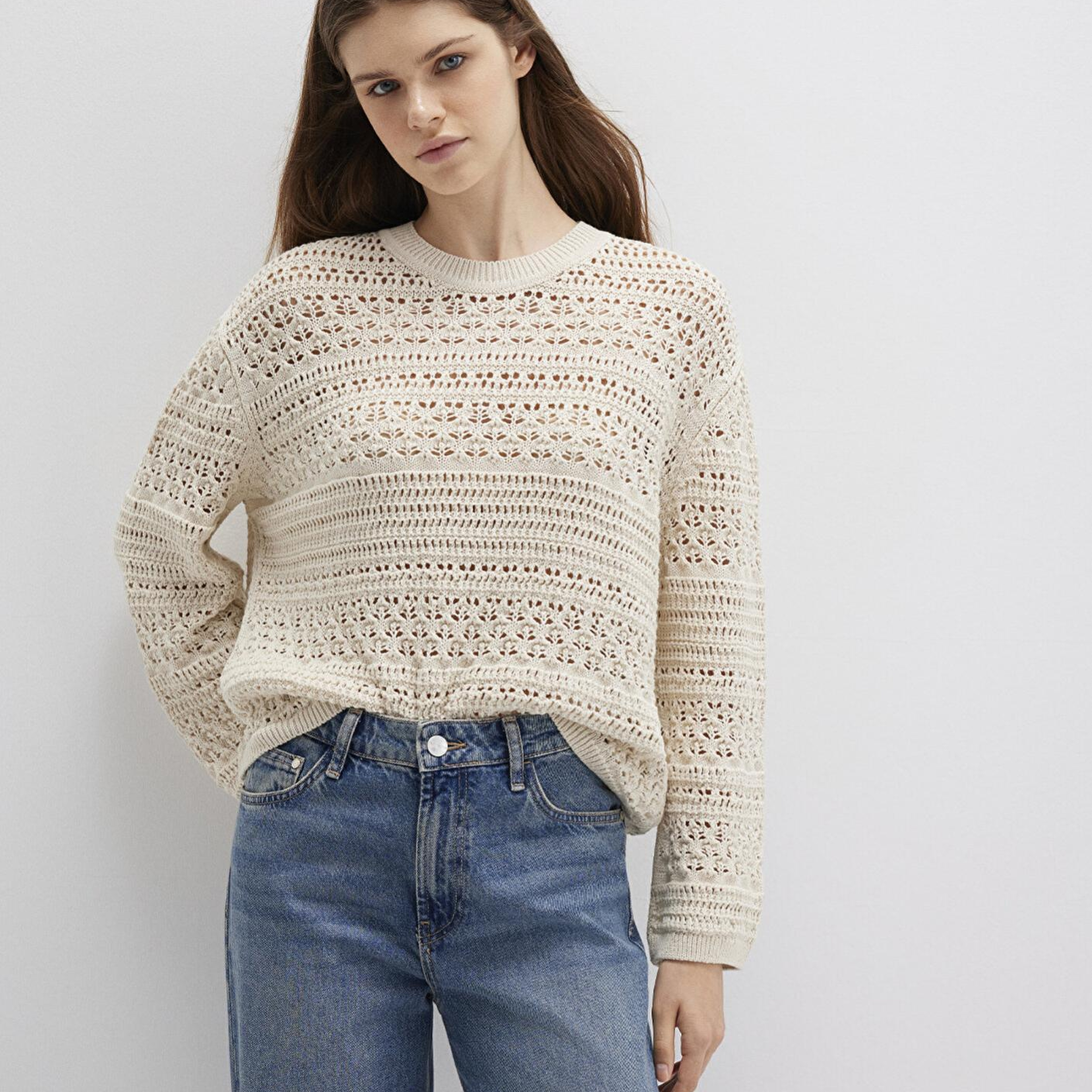 Mavi Ekru Kazak Loose Fit / Bol Rahat Kesim 1710776-70057