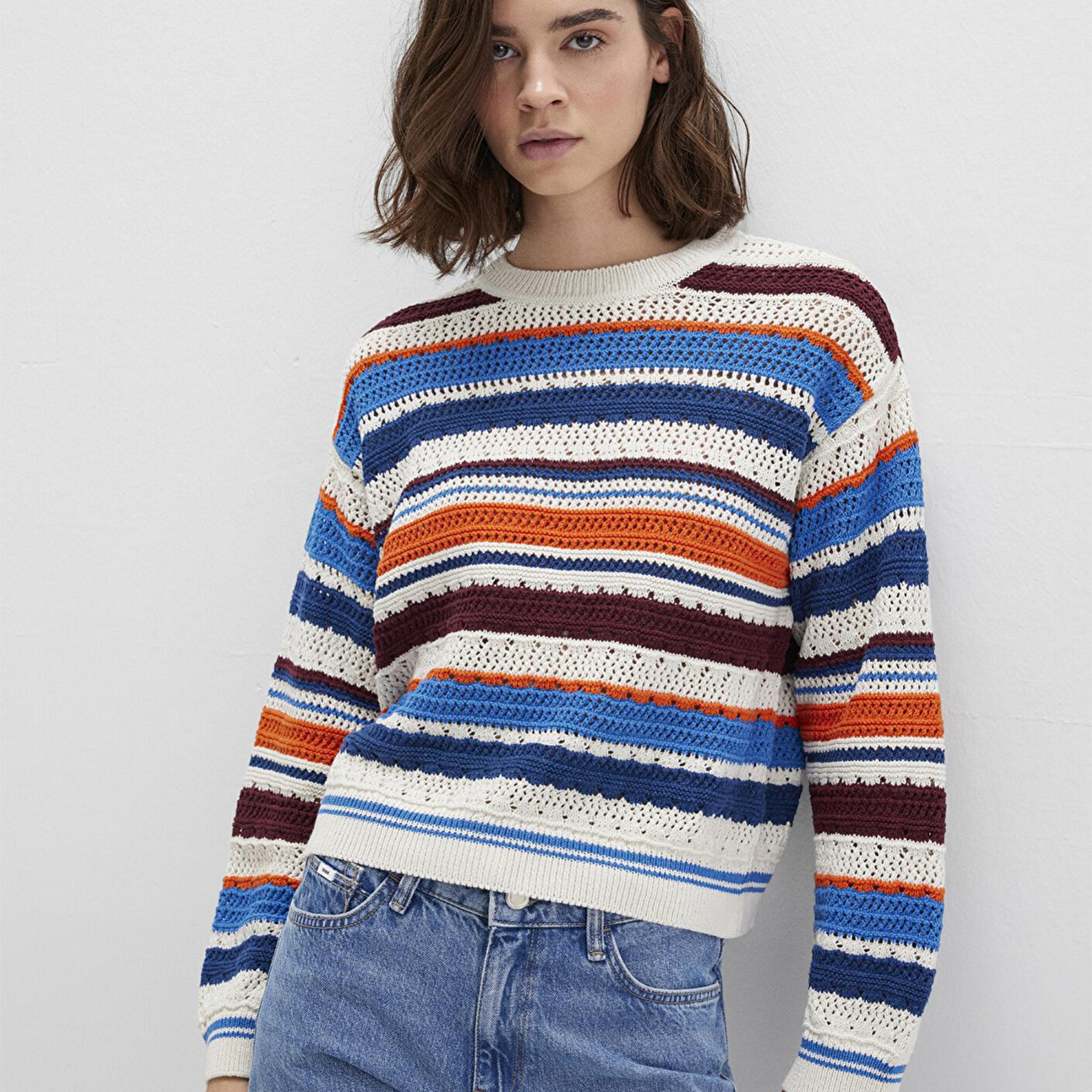 Mavi Jakarlı Renkli Kazak Loose Fit / Bol Rahat Kesim 1710777-91041