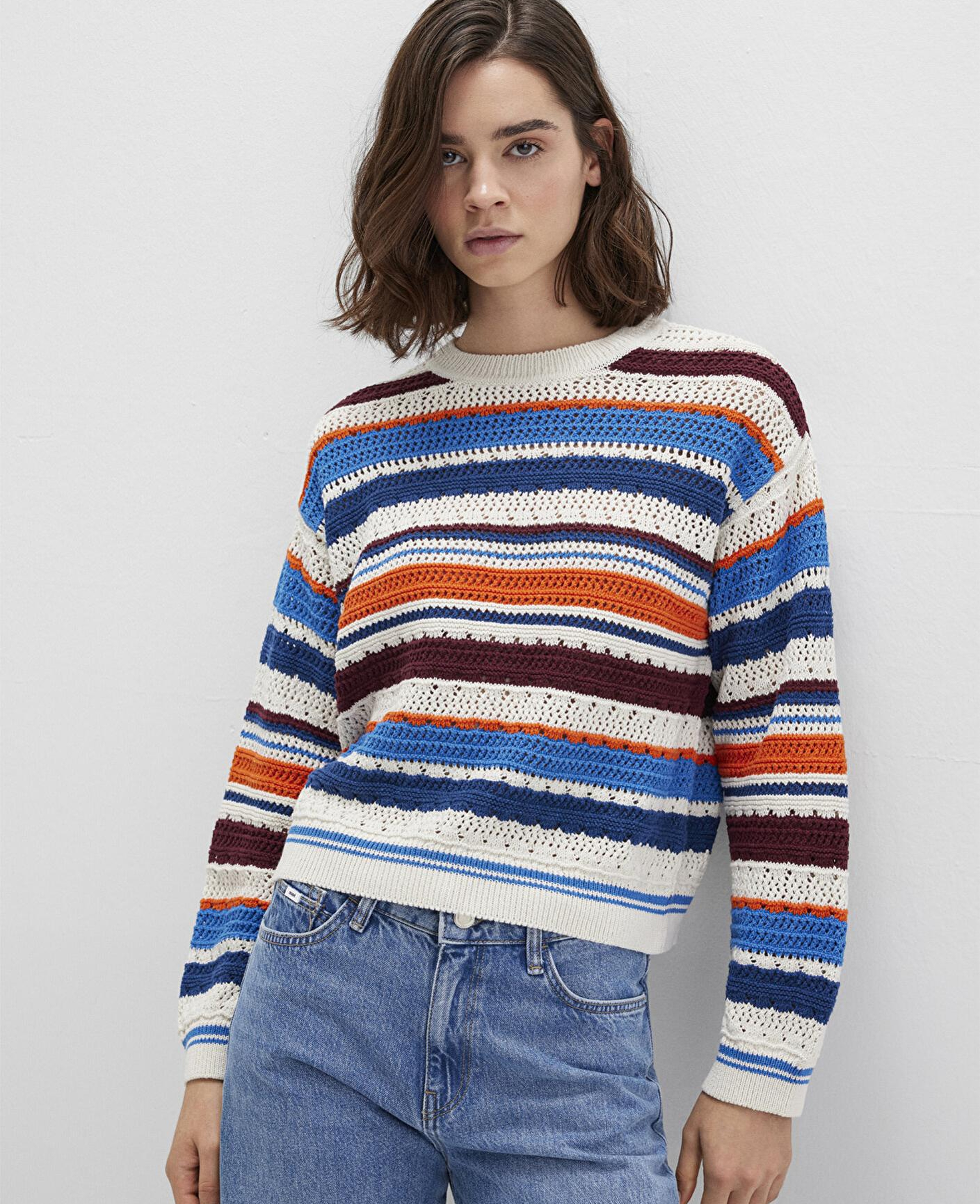 Mavi Jakarlı Renkli Kazak Loose Fit / Bol Rahat Kesim 1710777-91041