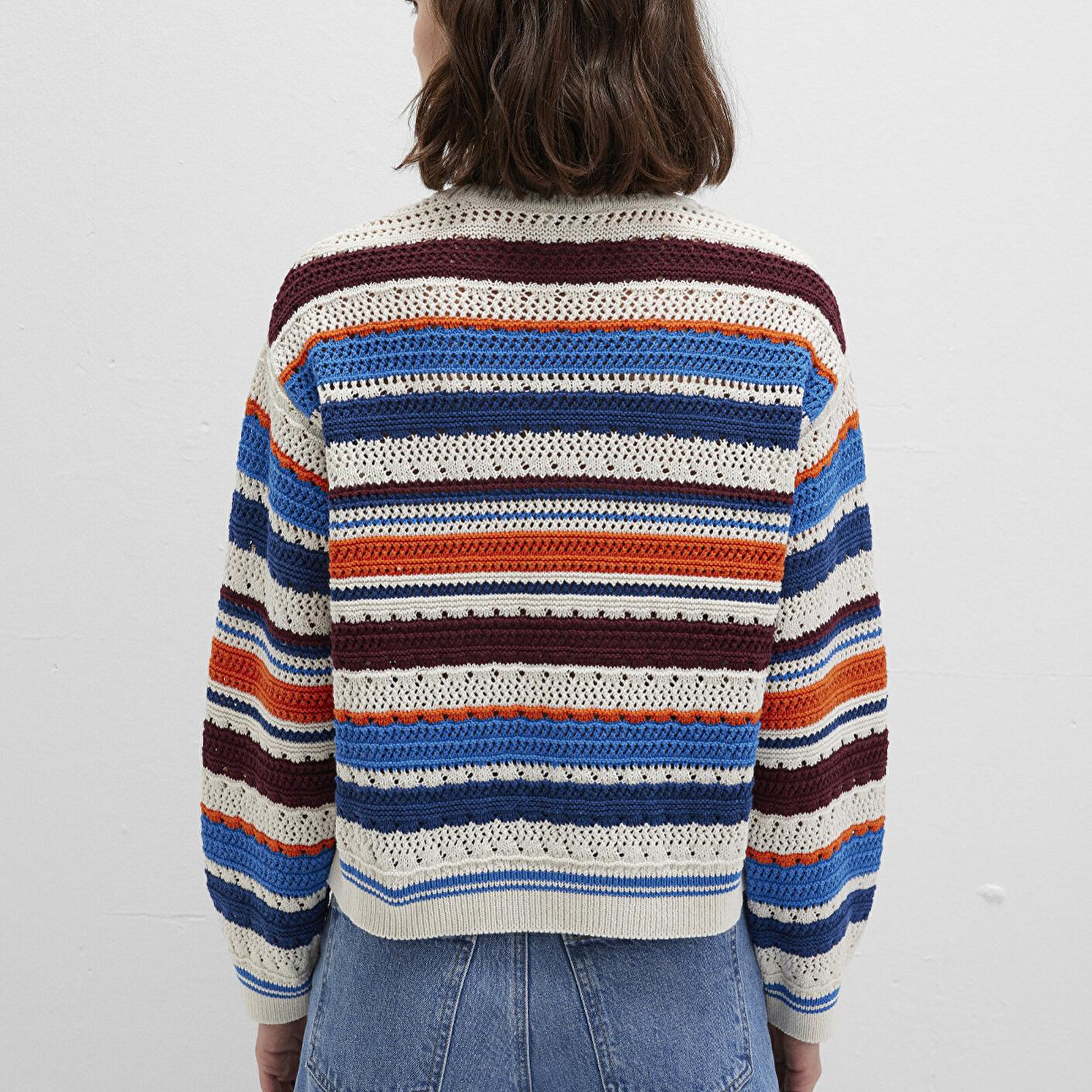Mavi Jakarlı Renkli Kazak Loose Fit / Bol Rahat Kesim 1710777-91041