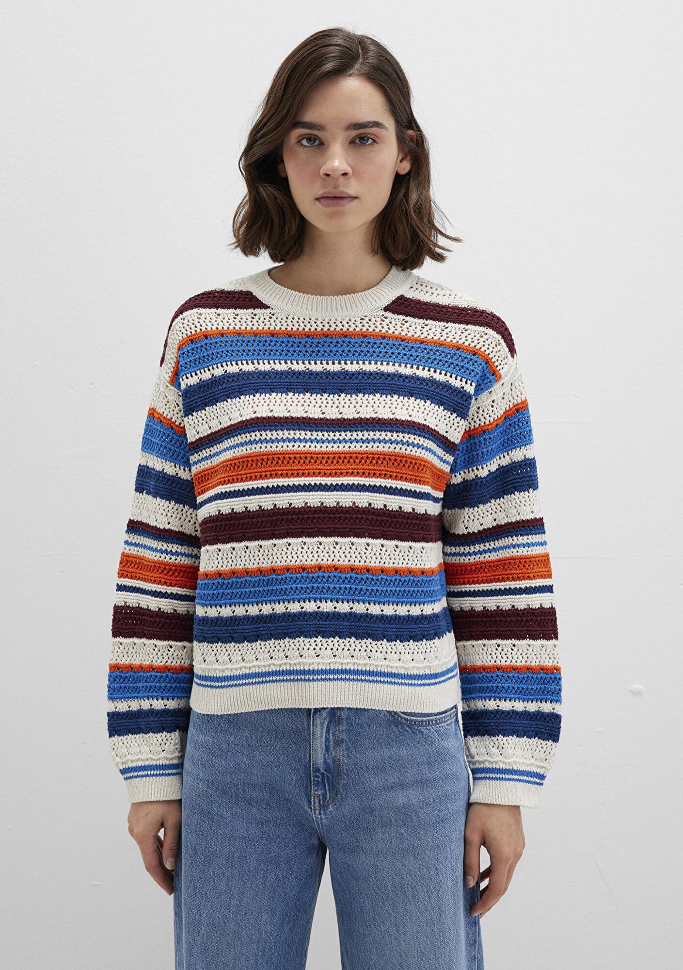 Mavi Jakarlı Renkli Kazak Loose Fit / Bol Rahat Kesim 1710777-91041