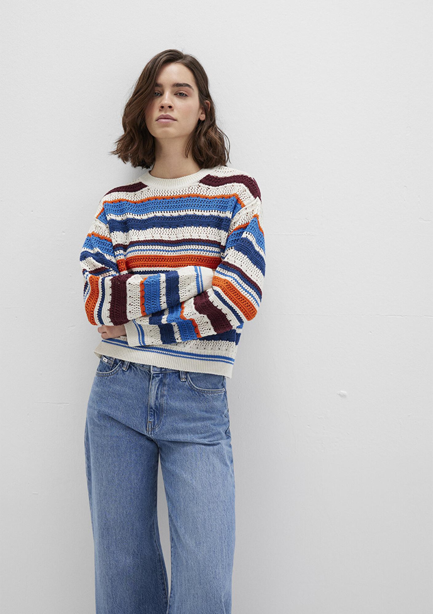 Mavi Jakarlı Renkli Kazak Loose Fit / Bol Rahat Kesim 1710777-91041