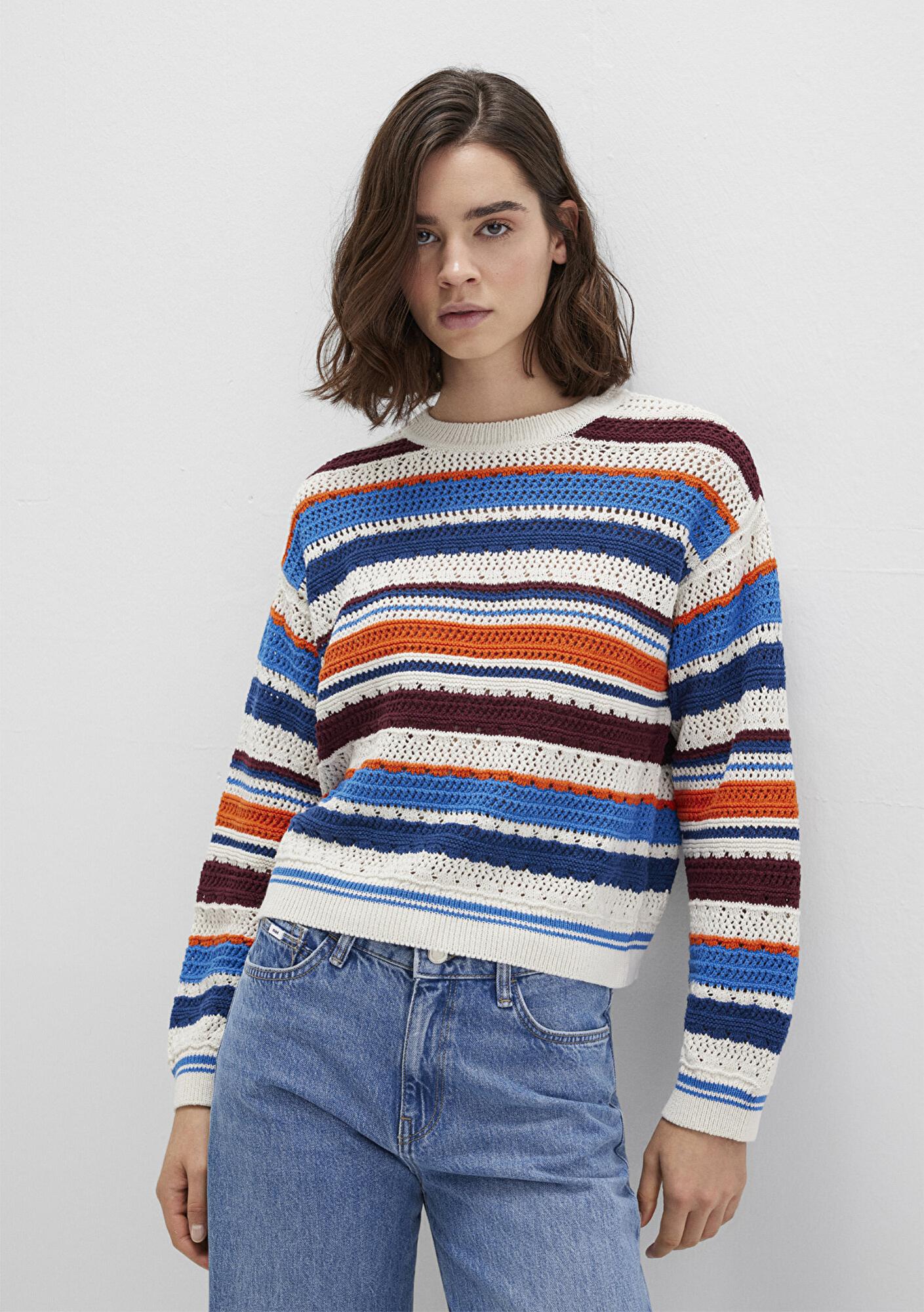 Mavi Jakarlı Renkli Kazak Loose Fit / Bol Rahat Kesim 1710777-91041