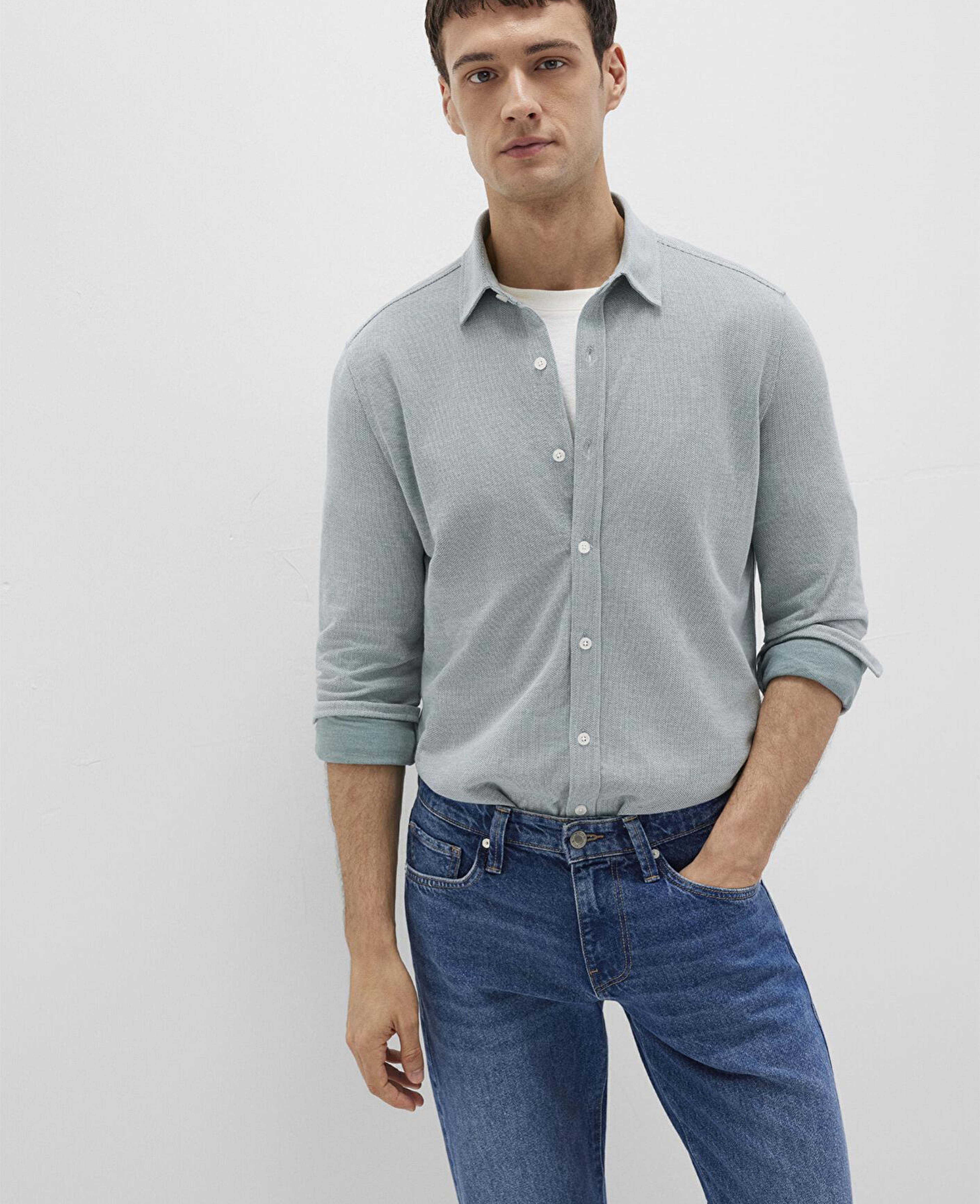 Mavi Yeşil Örme Gömlek Slim Fit / Dar Kesim 0211513-70131