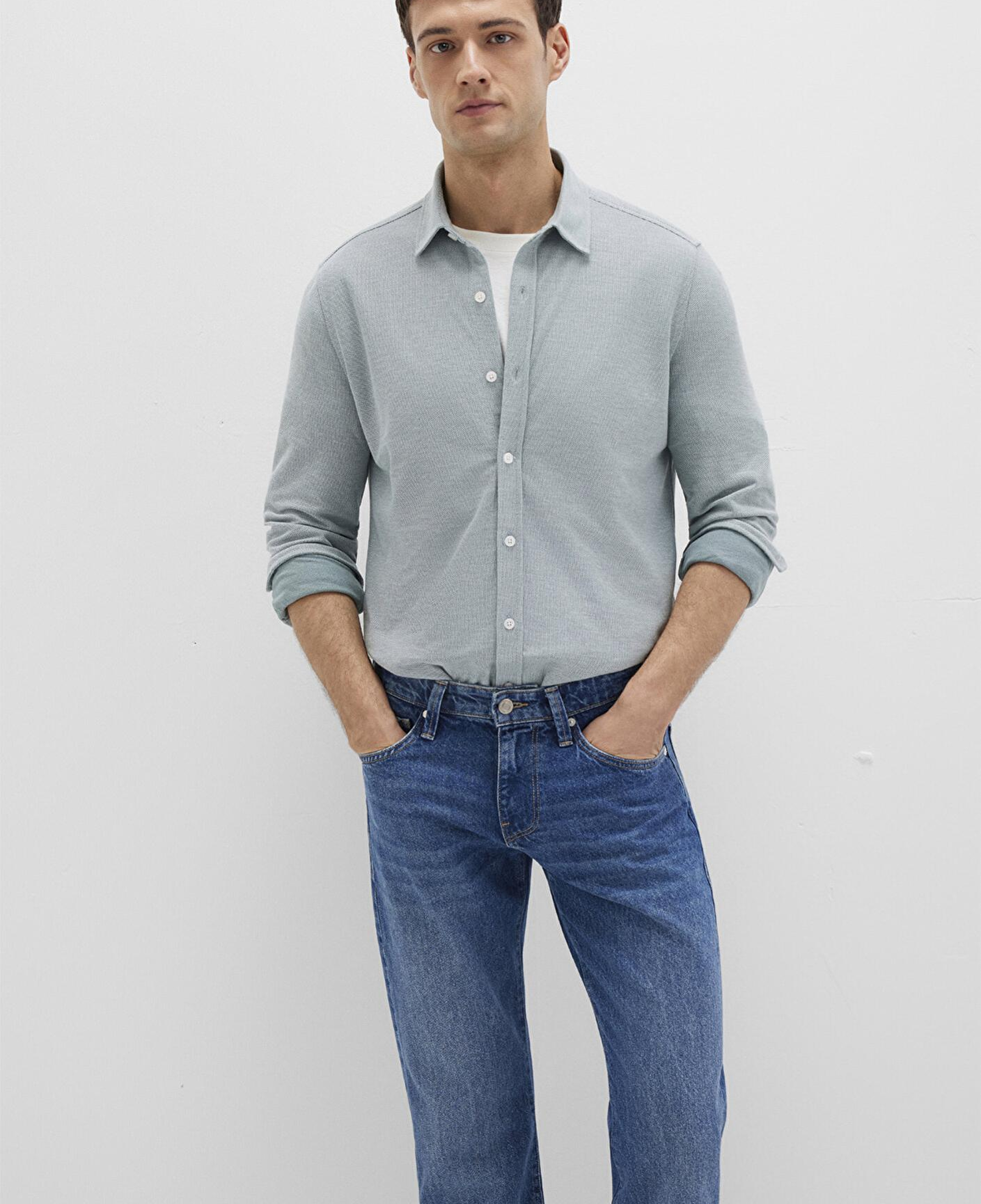 Mavi Yeşil Örme Gömlek Slim Fit / Dar Kesim 0211513-70131