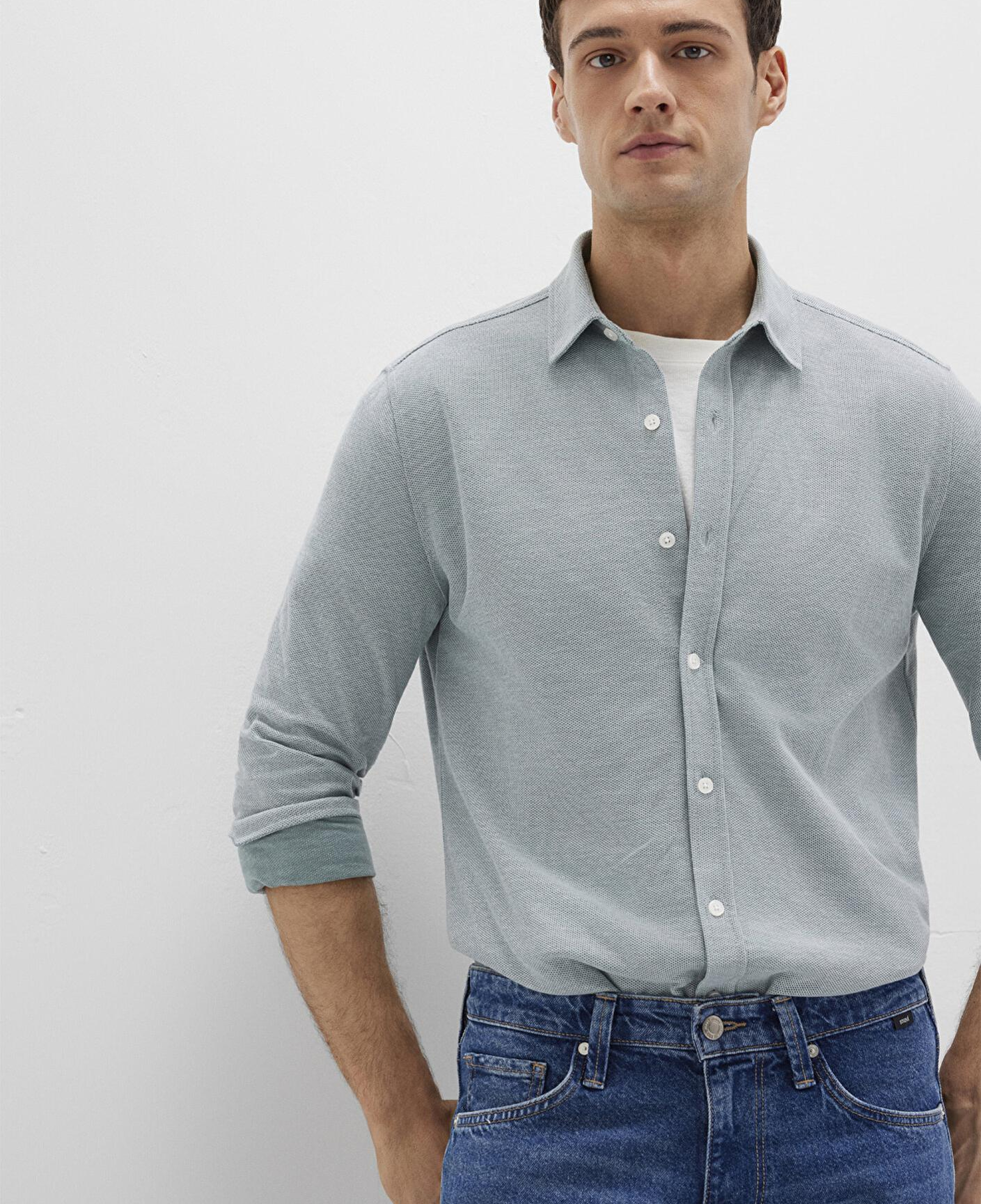 Mavi Yeşil Örme Gömlek Slim Fit / Dar Kesim 0211513-70131