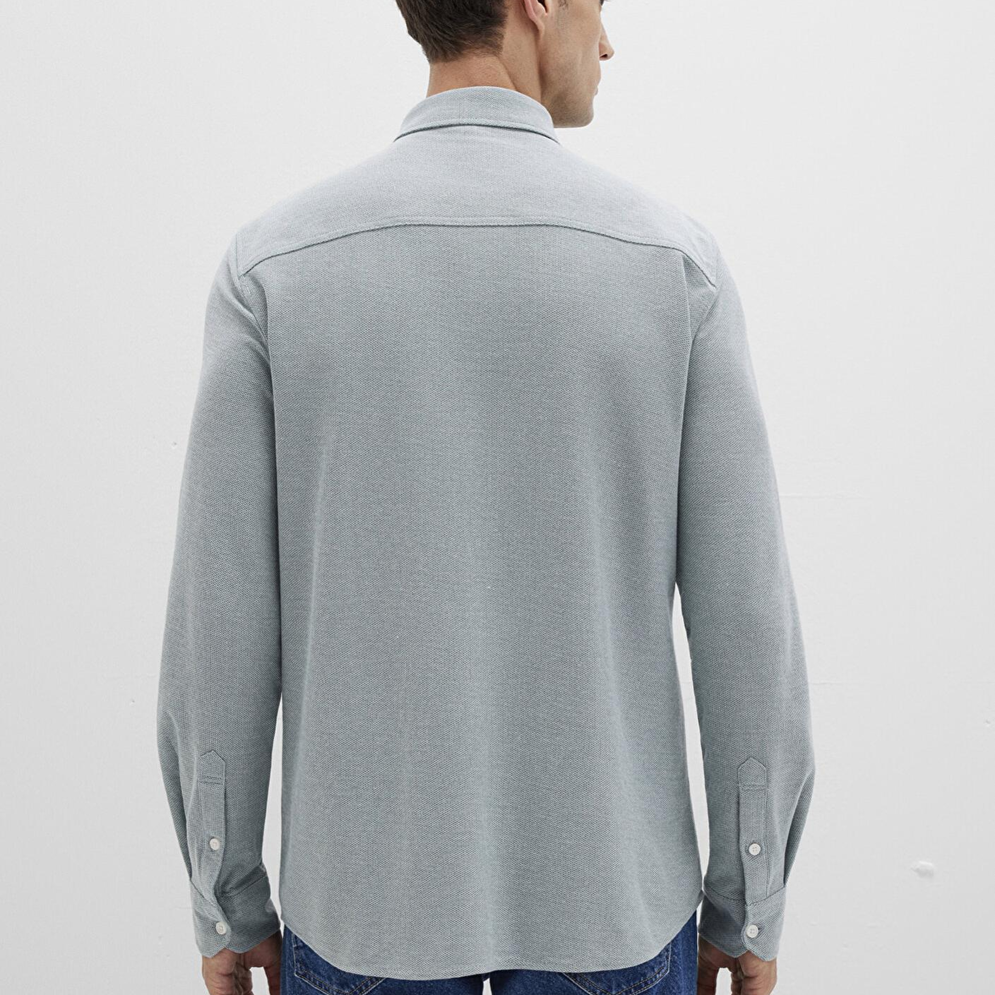 Mavi Yeşil Örme Gömlek Slim Fit / Dar Kesim 0211513-70131