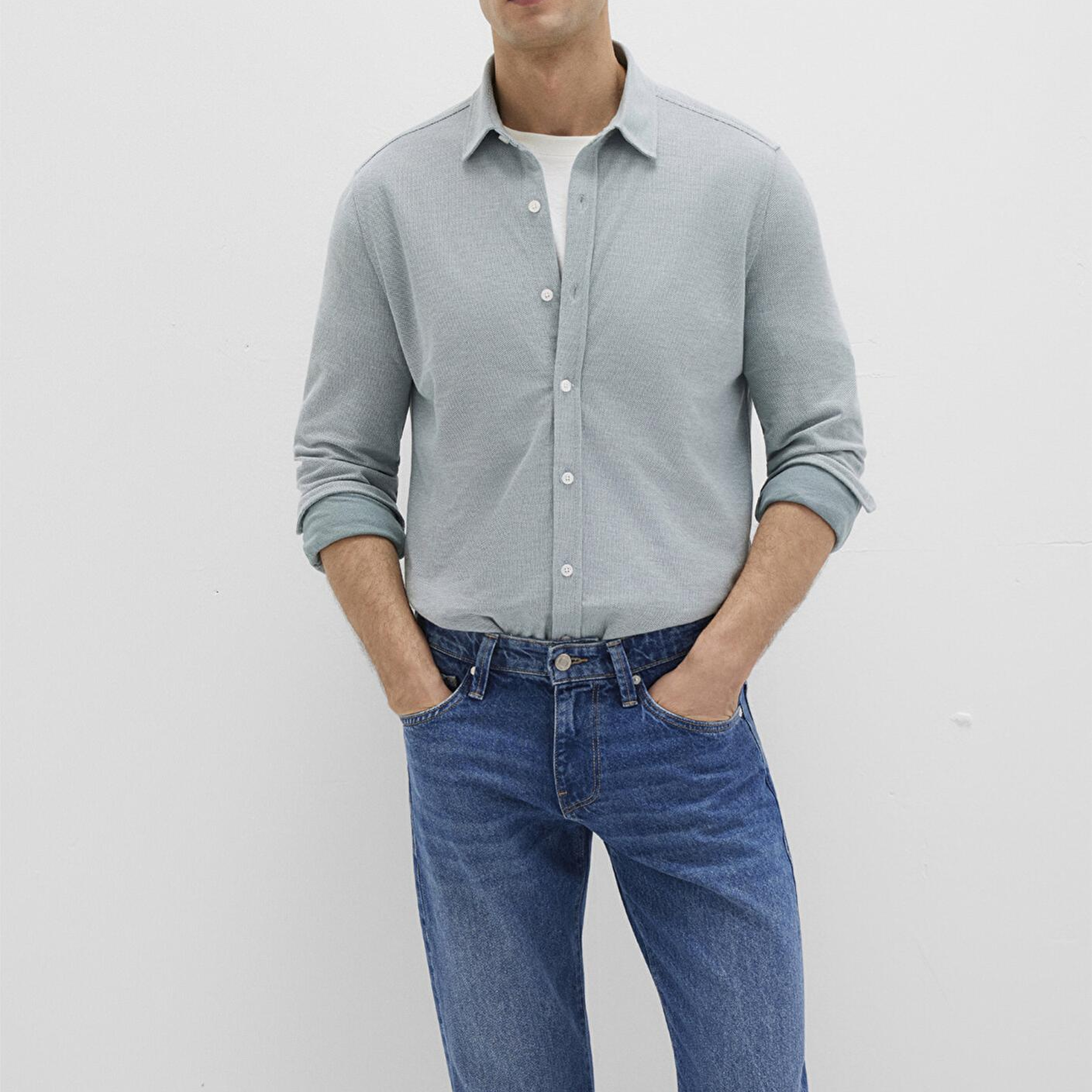 Mavi Yeşil Örme Gömlek Slim Fit / Dar Kesim 0211513-70131