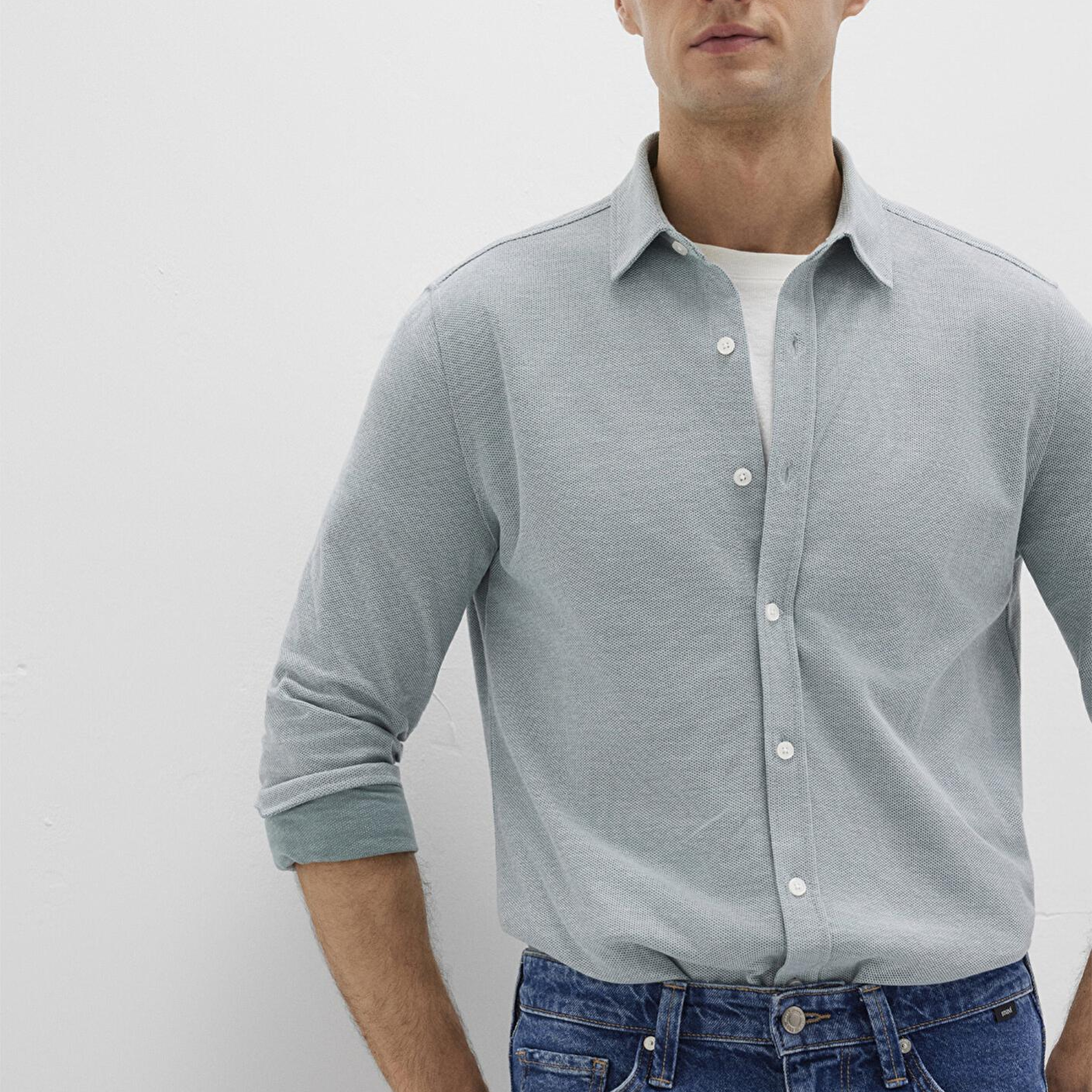 Mavi Yeşil Örme Gömlek Slim Fit / Dar Kesim 0211513-70131