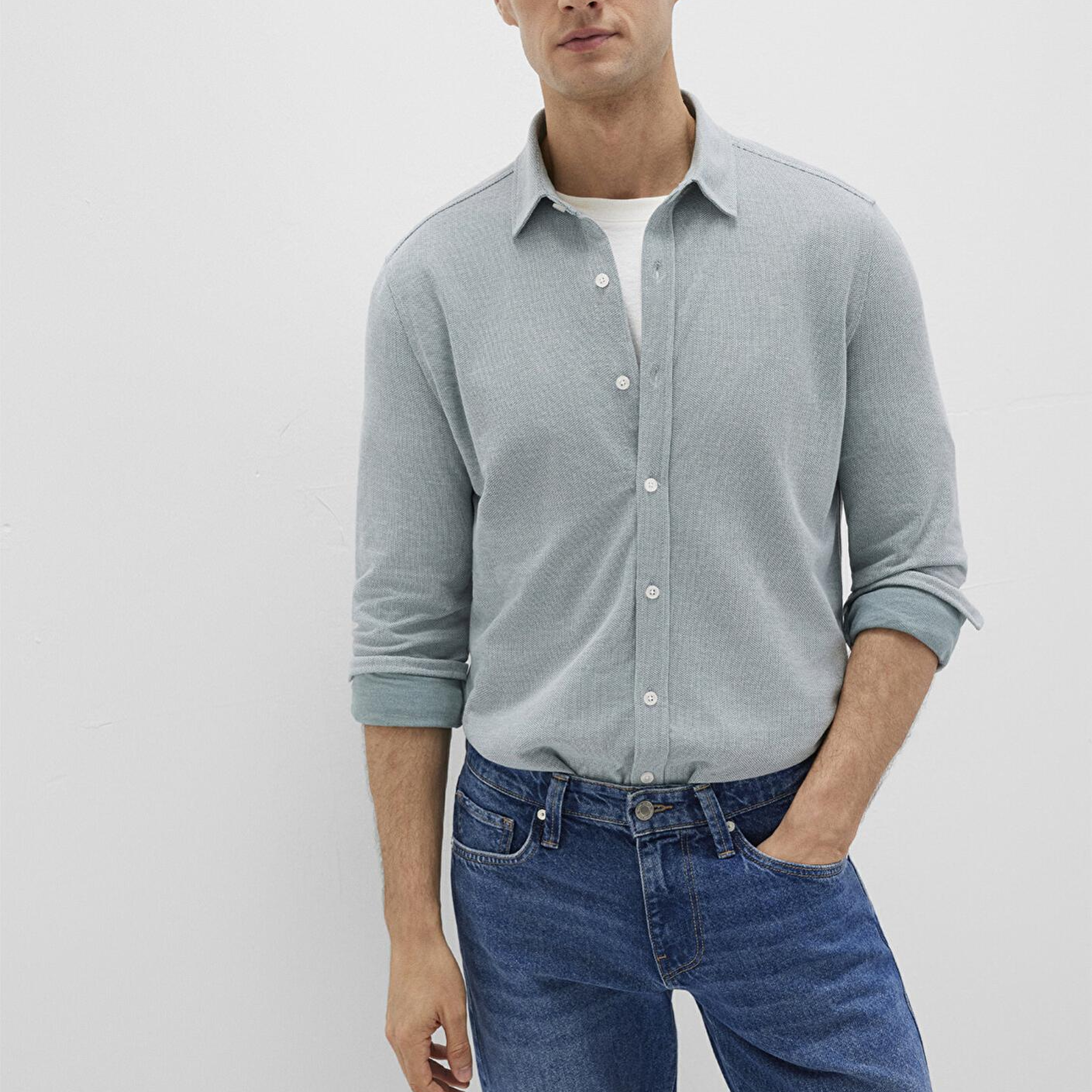 Mavi Yeşil Örme Gömlek Slim Fit / Dar Kesim 0211513-70131