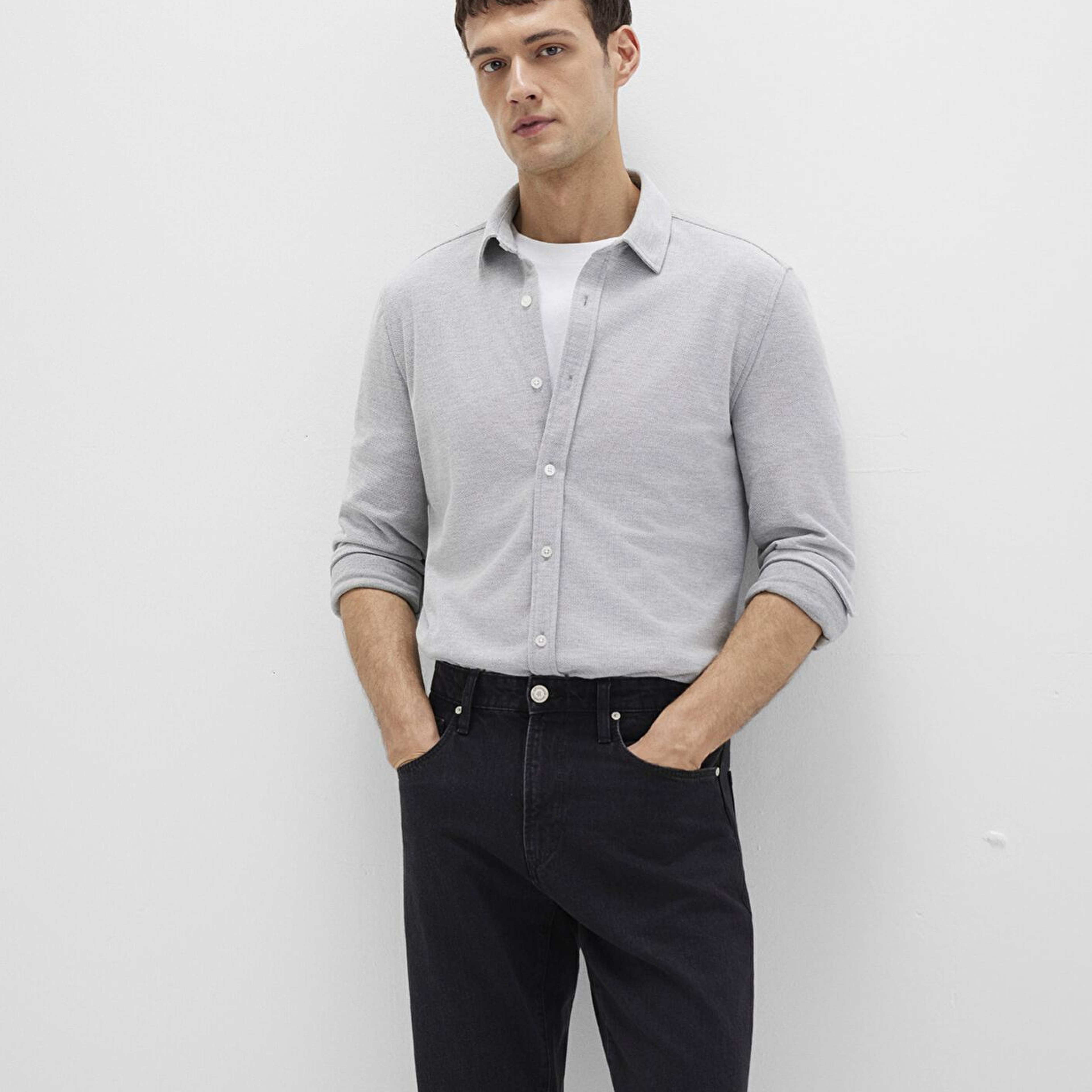 Mavi Gri Örme Gömlek Slim Fit / Dar Kesim 0211513-80018